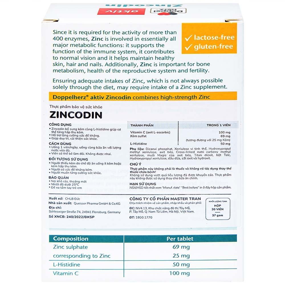 Hình ảnh Viên uống Zincodin Doppelherz Aktiv bổ sung kẽm và L-histidine (3 vỉ x 10 viên)