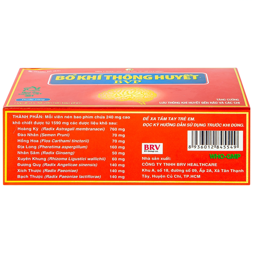 Hình ảnh Thuốc Bổ Khí Thông Huyết BVP tăng cường lưu thông khí huyết đến não và các chi (6 vỉ x 10 viên)