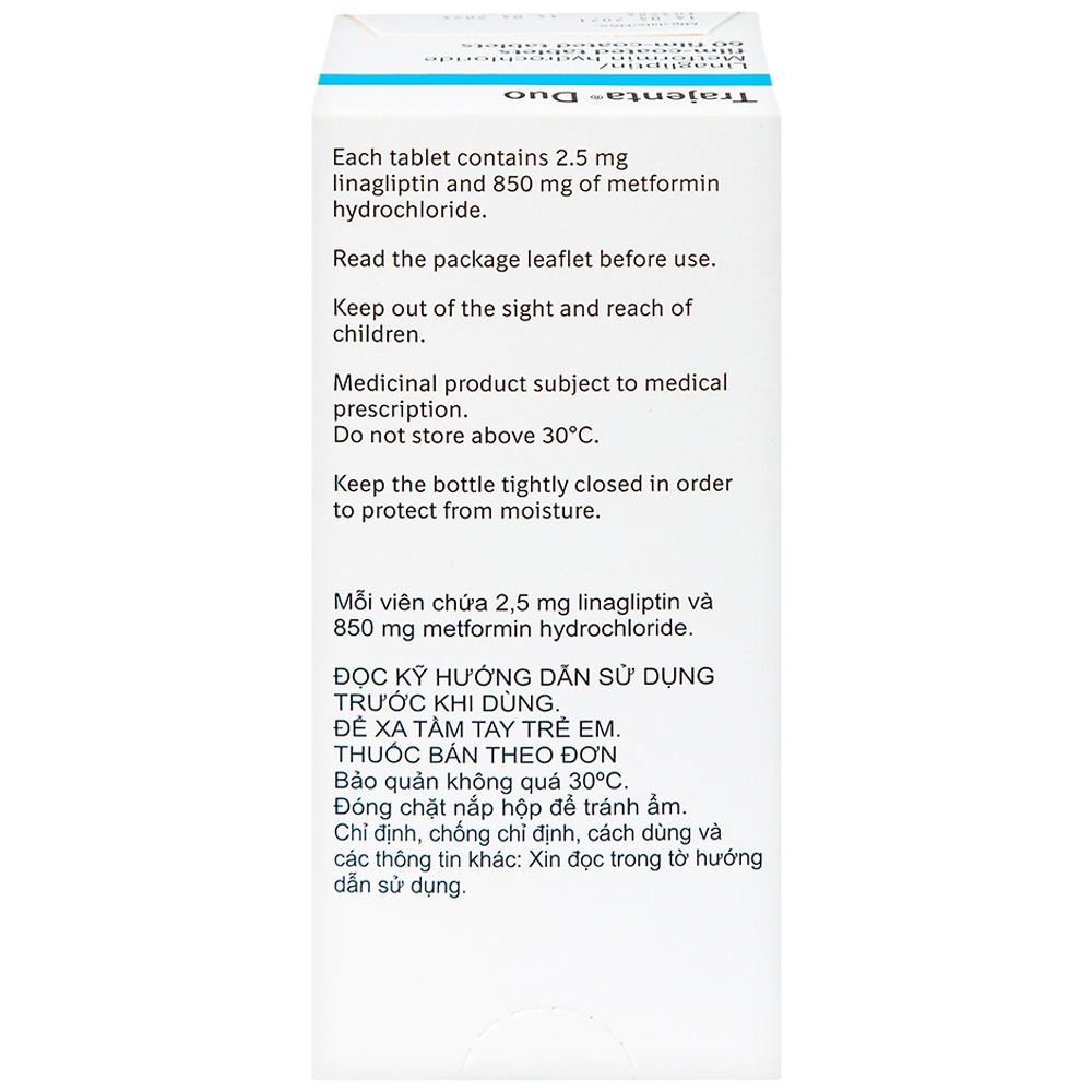 Hình ảnh Thuốc Trajenta Duo 2.5mg/850mg Boehringer Ingelheim kiểm soát đường huyết ở bệnh đái tháo đường típ 2 (60 viên)