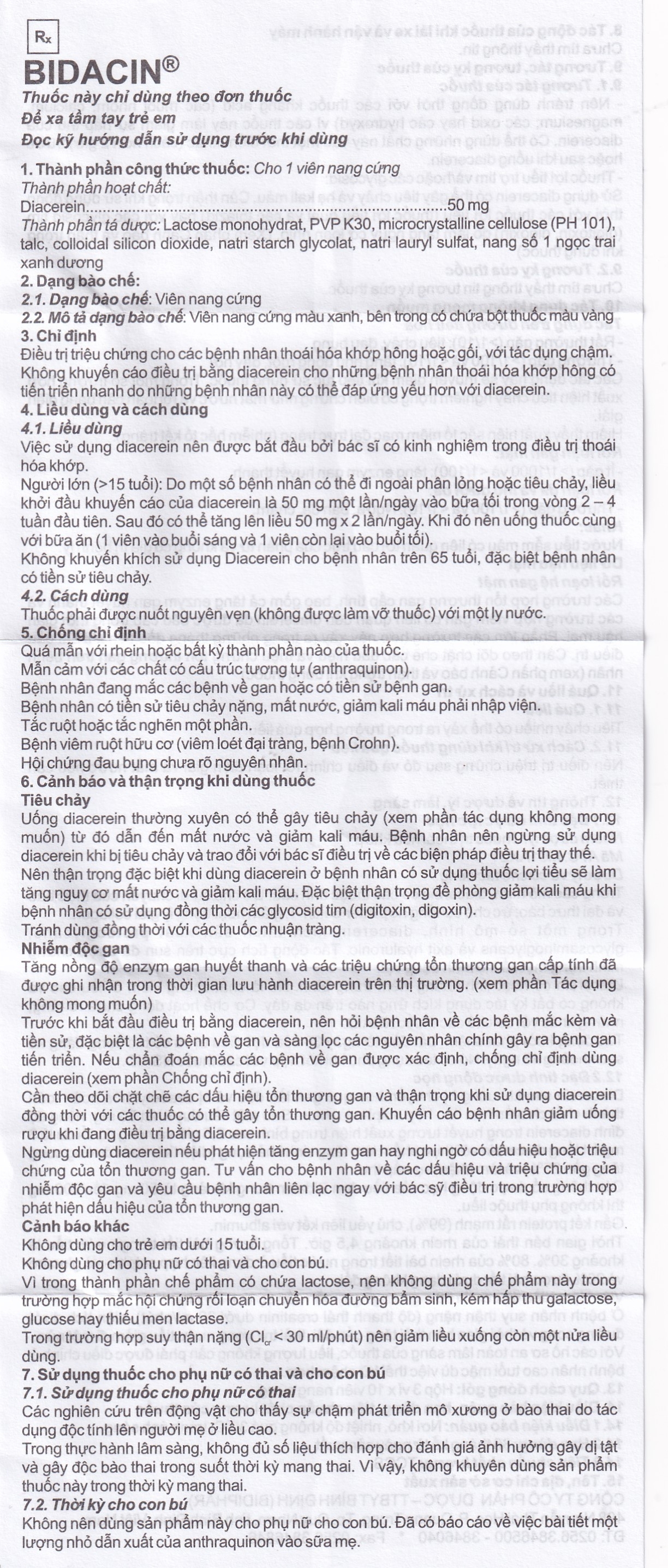 Hình ảnh Thuốc Bidacin 50mg Bidiphar điều trị thoái hóa khớp hông hoặc gối (3 vỉ x 10 viên)