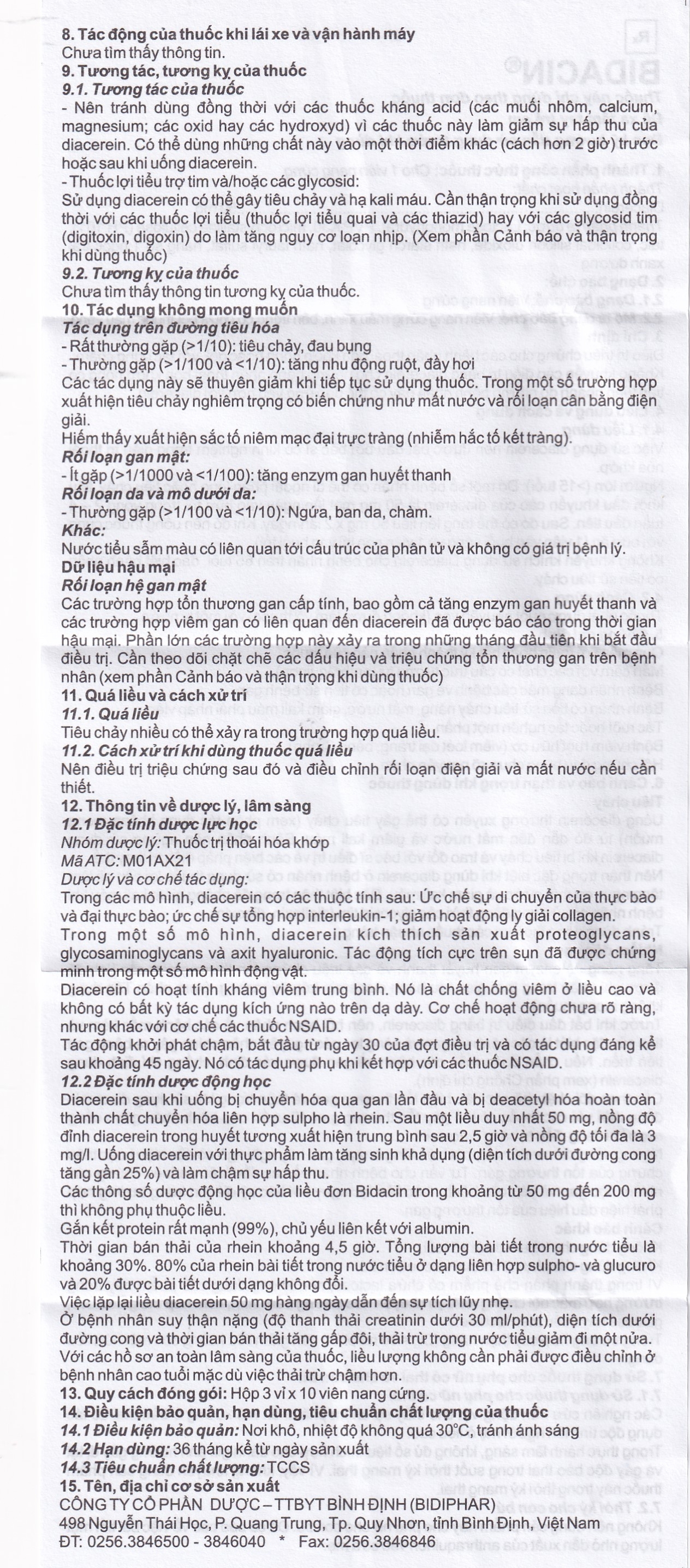 Hình ảnh Thuốc Bidacin 50mg Bidiphar điều trị thoái hóa khớp hông hoặc gối (3 vỉ x 10 viên)