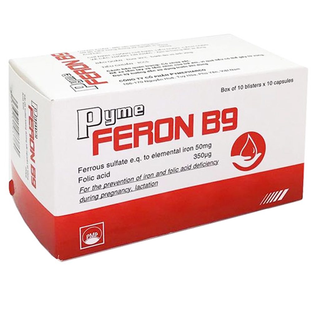 Hình ảnh Thuốc Pyme Feron B9 Pymepharco ngừa thiếu máu và giảm dị tật ống thần kinh ở thai nhi (10 vỉ x 10 viên)