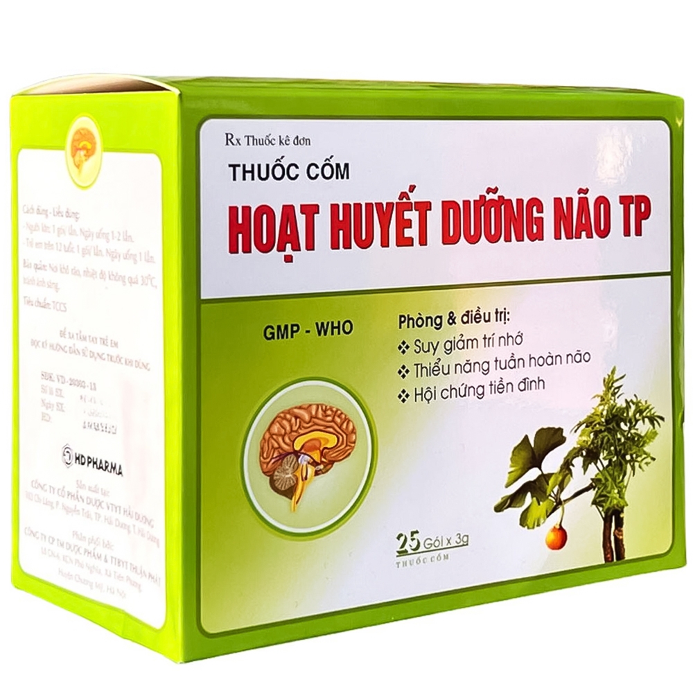 Hình ảnh Hoạt huyết dưỡng não TP HDpharma 3g điều trị suy giảm trí nhớ, thiểu năng tuần hoàn não (25 gói)