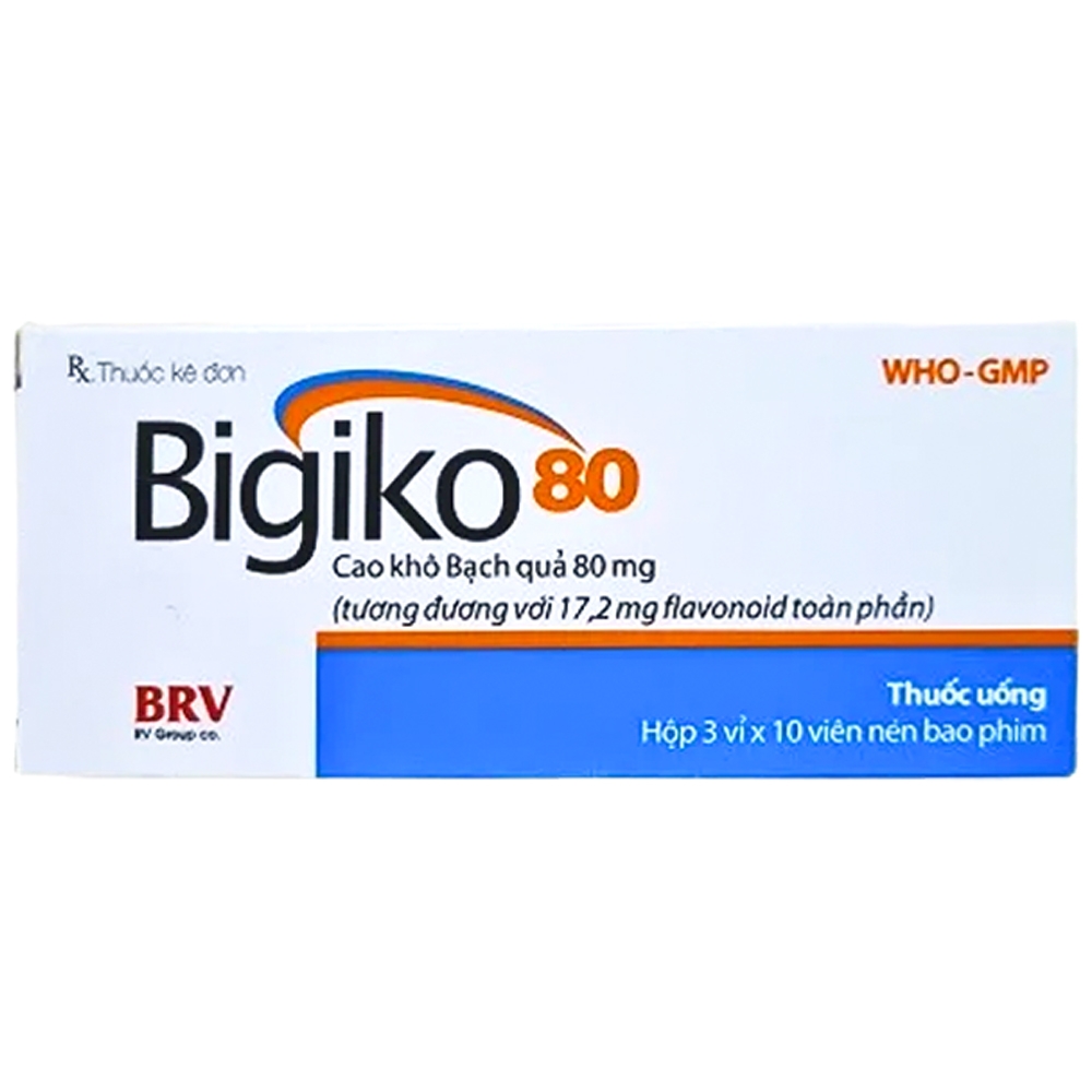 Hình ảnh Thuốc Bigiko 80 BRV điều trị thiểu năng tuần hoàn não (3 vỉ x 10 viên)