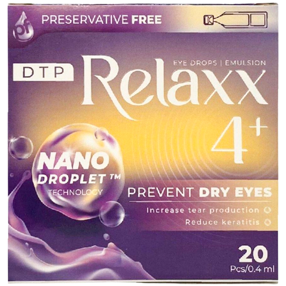 Hình ảnh Nhũ tương nhỏ mắt DTP Relaxx 4+ CPC1HN làm giảm tình trạng viêm giác mạc nặng (20 ống x 0.4ml)