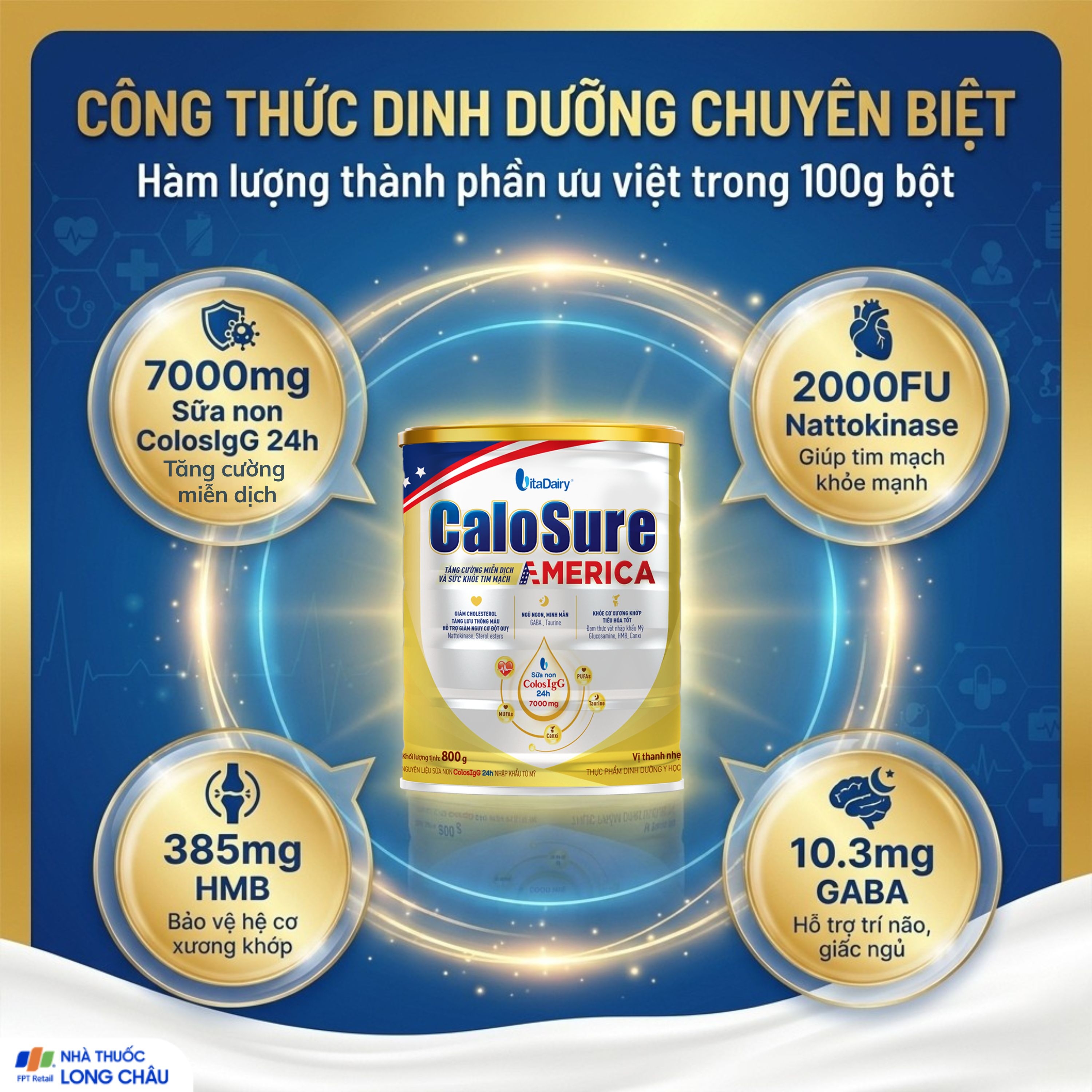 Hình ảnh Sữa hỗ trợ tăng cường miễn dịch và sức khoẻ tim mạch Vitadairy CaloSure America 800G