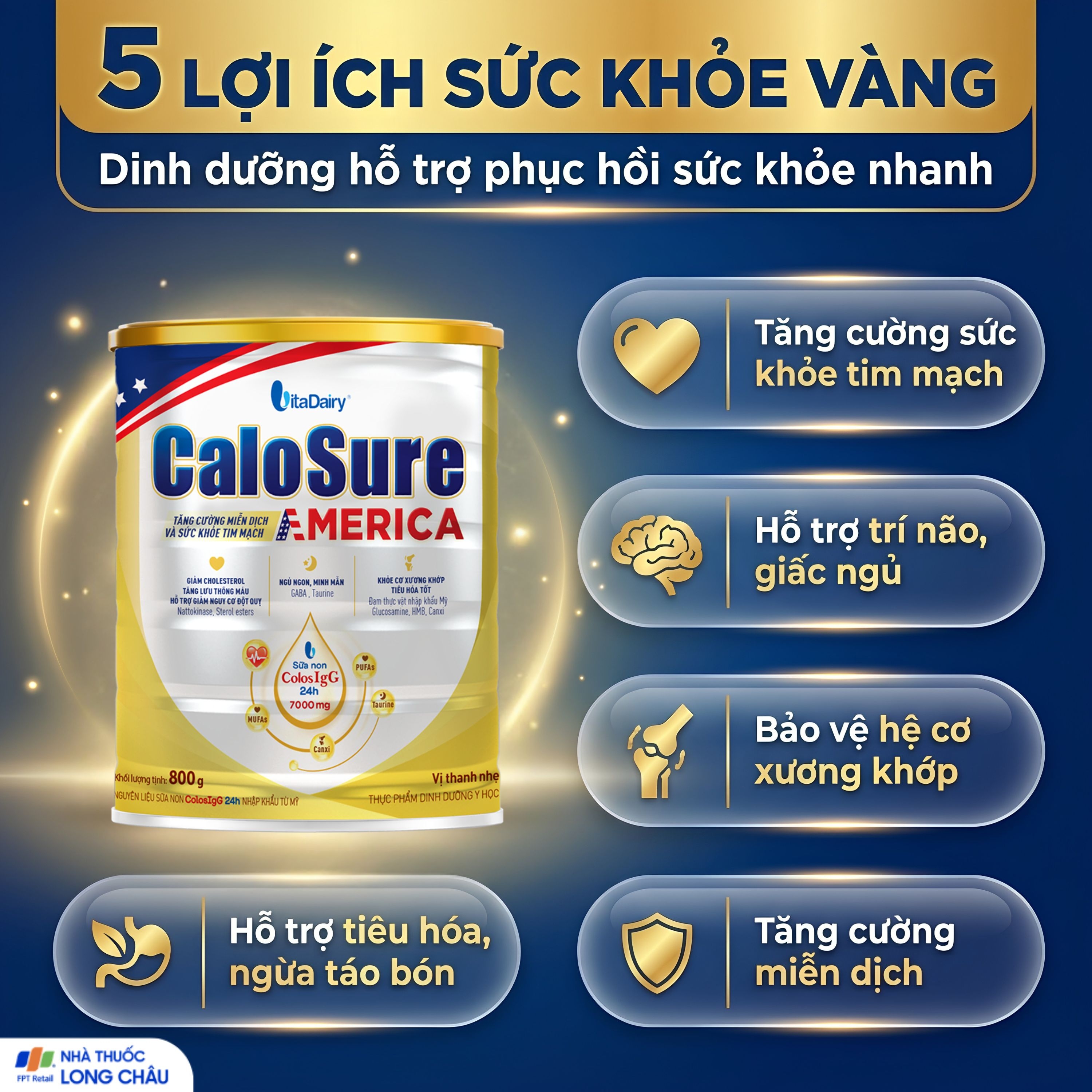Hình ảnh Sữa hỗ trợ tăng cường miễn dịch và sức khoẻ tim mạch Vitadairy CaloSure America 800G