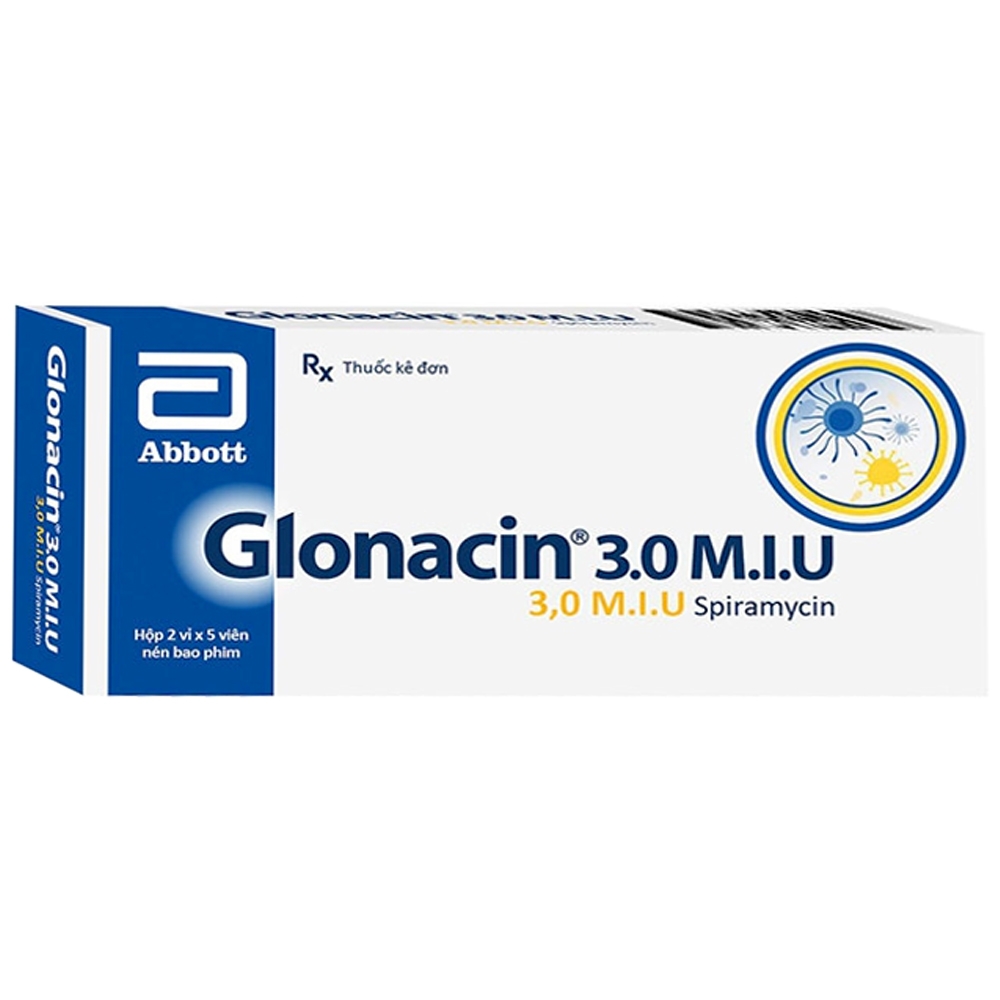 Hình ảnh Thuốc Glonacin 3 M.I.U Glomed điều trị nhiễm khuẩn do các vi khuẩn nhạy cảm với spiramycin (2 vỉ x 5 viên)