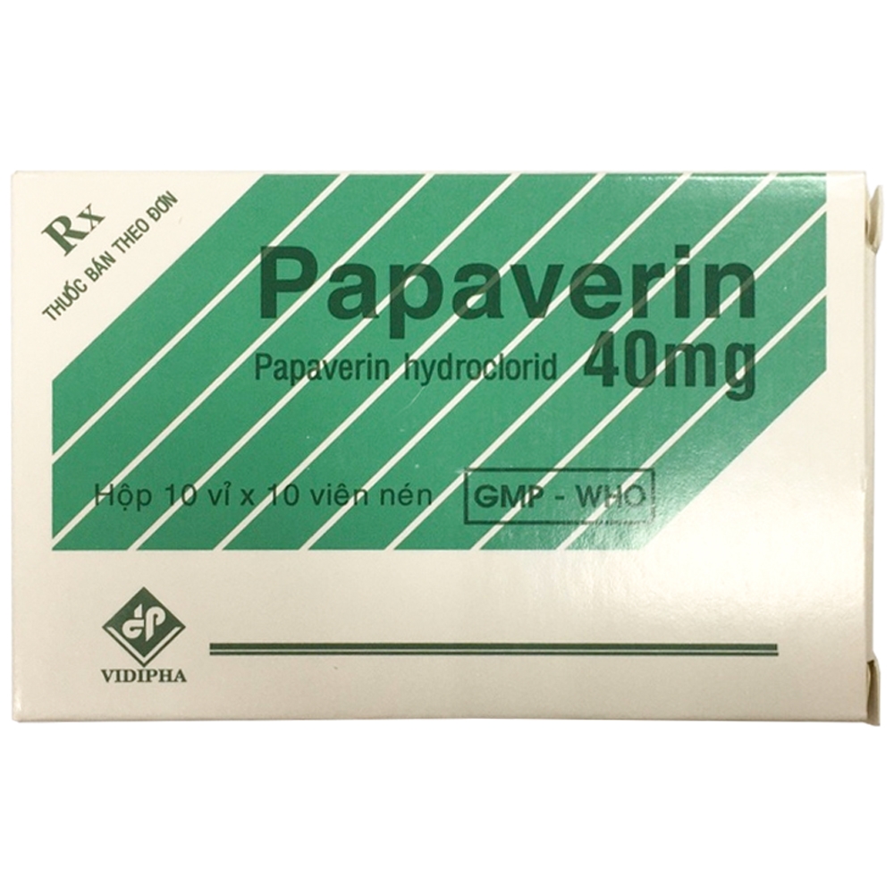 Hình ảnh Thuốc Papaverin 40mg Vidipha điều trị đau bụng, cơn đau quặn mật, thận (10 vỉ x 10 viên)
