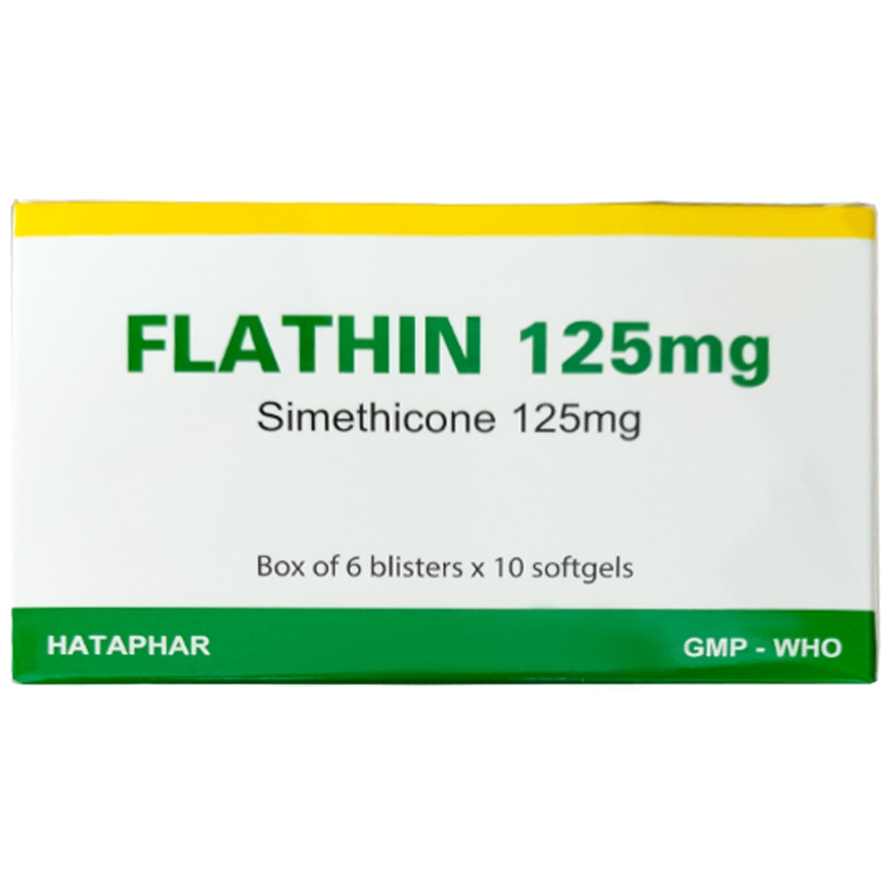 Hình ảnh Thuốc Flathin 125mg Hà Tây điều trị chứng ợ hơi và tình trạng đầy hơi, nặng bụng (6 vỉ x 10 viên)