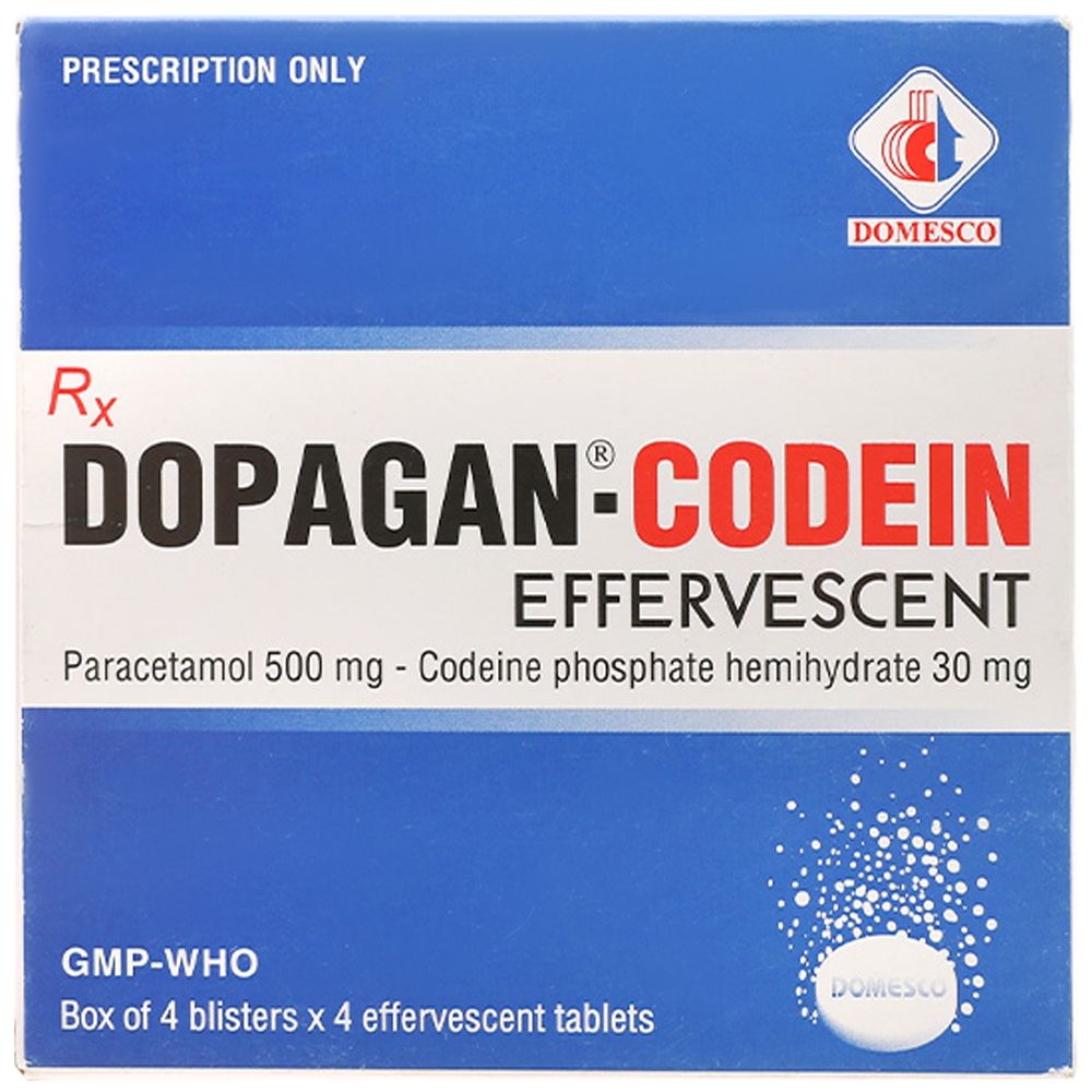 Hình ảnh Thuốc Dopagan-Codein Effervescent Domesco giảm đau cấp tính ở mức độ trung bình (4 vỉ x 4 viên)