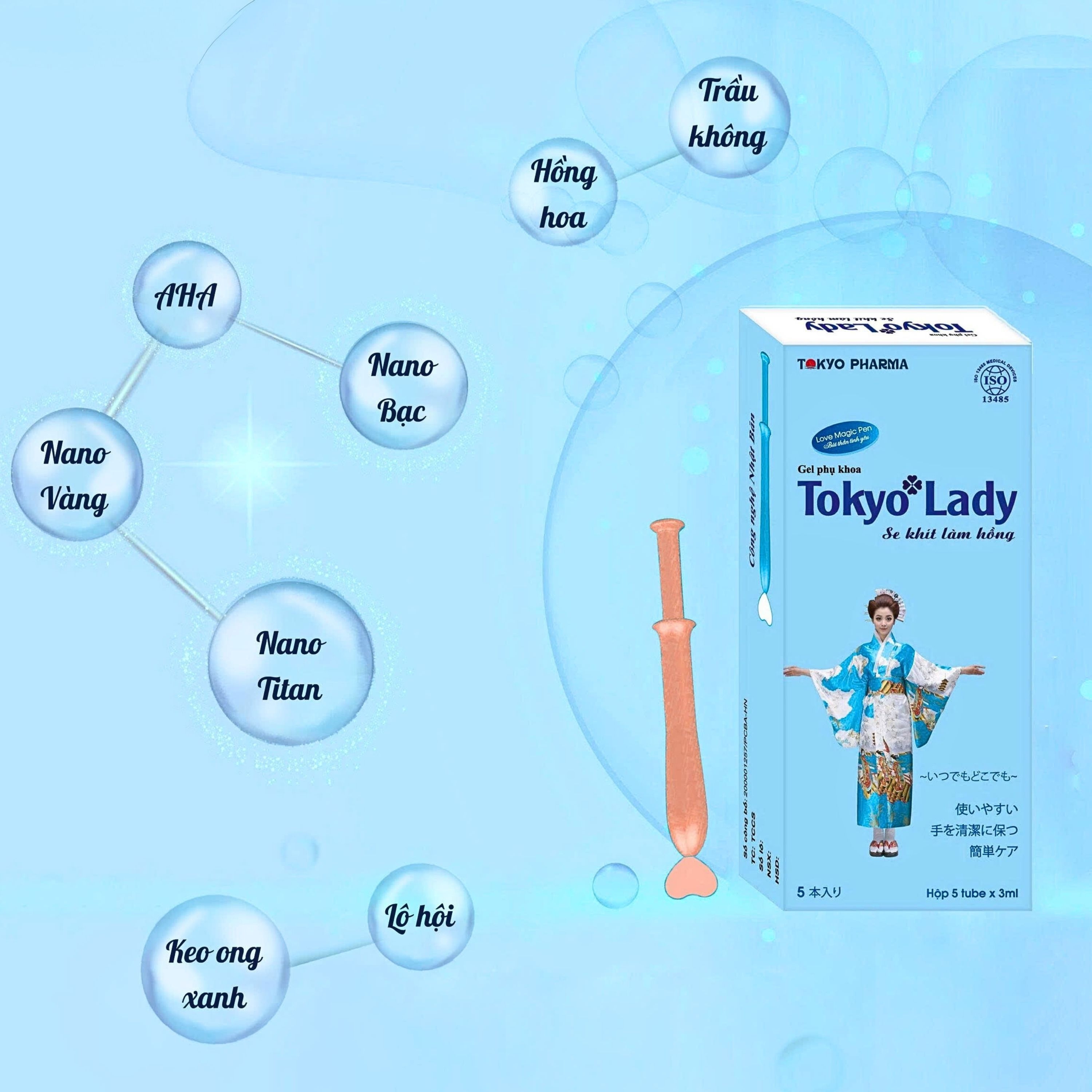 Hình ảnh Bút phụ khoa Tokyo Lady (5 tuýp x 3ml) hỗ trợ điều trị viêm ngứa, huyết trắng, se khít làm hồng âm đạo