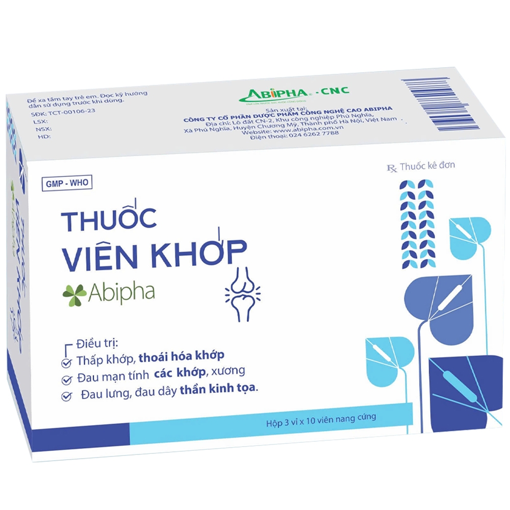 Hình ảnh Viên khớp Abipha điều trị thấp khớp, viêm khớp, thoái hóa khớp, đau mạn tính các khớp (3 vỉ x 10 viên)