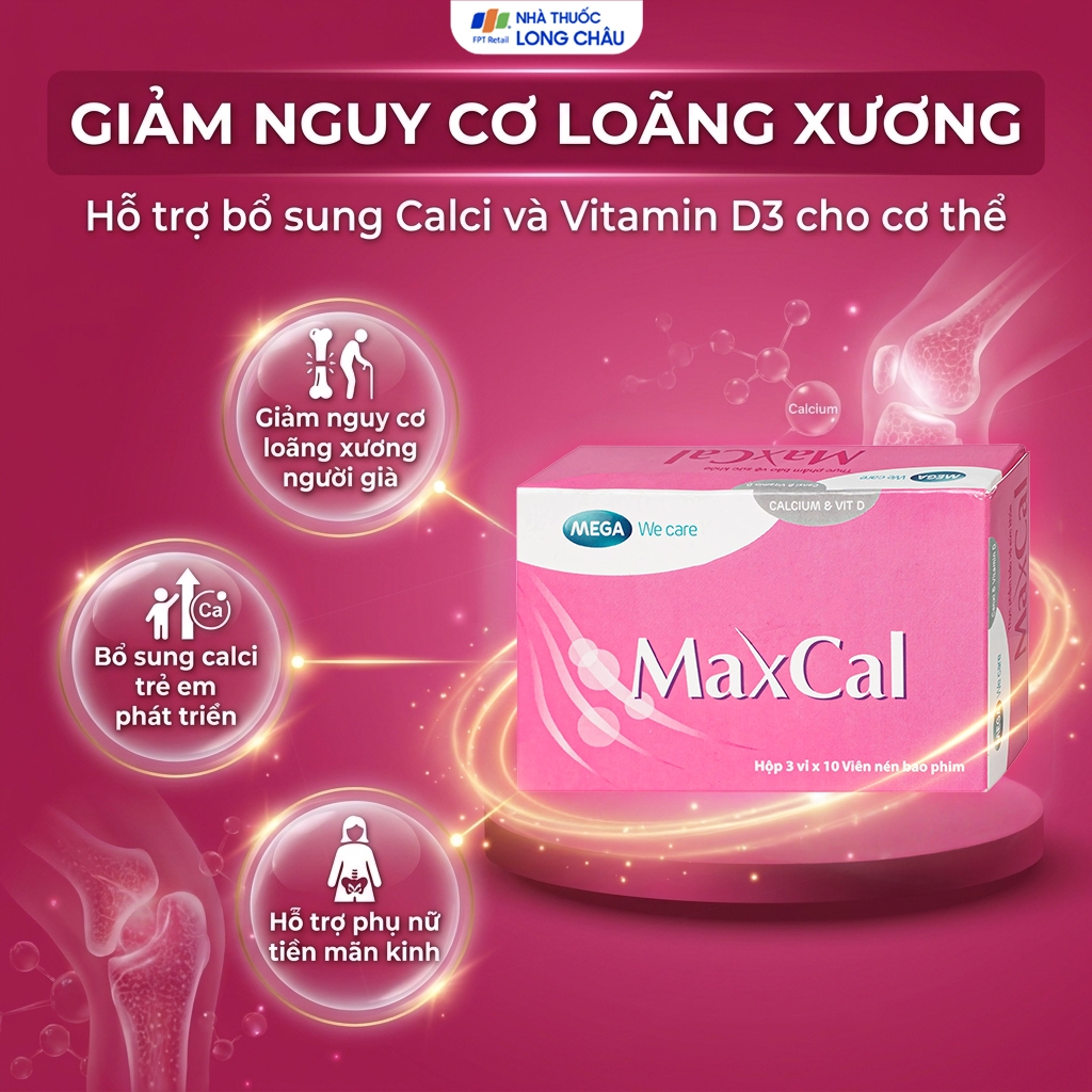 Hình ảnh Viên uống hỗ trợ giảm nguy cơ loãng xương Maxcal Mega (3 vỉ x 10 viên)