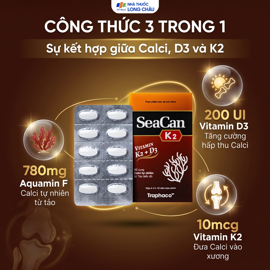 Hình ảnh Viên uống giúp xương, răng chắc khỏe Seacan K2 Traphaco (6 vỉ x 10 viên)