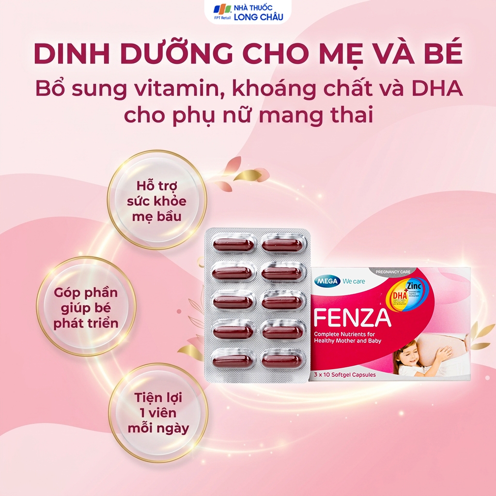 Hình ảnh Viên uống bổ sung vitamin, khoáng chất cho phụ nữ mang thai và cho con bú Fenza Mega (3 vỉ x 10 viên)