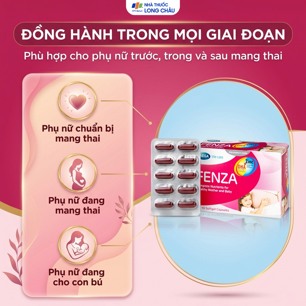 Hình ảnh Viên uống bổ sung vitamin, khoáng chất cho phụ nữ mang thai và cho con bú Fenza Mega (3 vỉ x 10 viên)