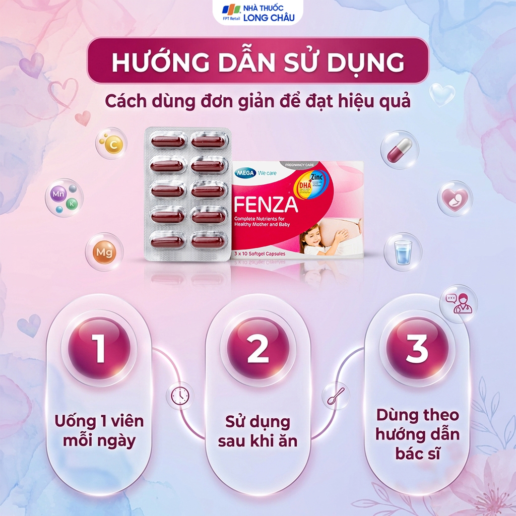 Hình ảnh Viên uống bổ sung vitamin, khoáng chất cho phụ nữ mang thai và cho con bú Fenza Mega (3 vỉ x 10 viên)