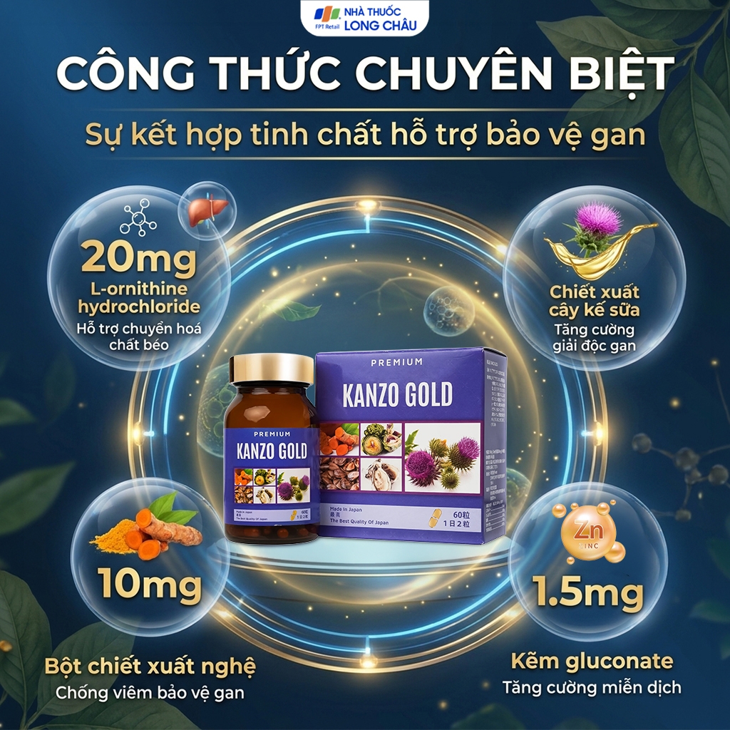 Hình ảnh Viên uống bổ gan hỗ trợ tăng cường chức năng gan Kanzo Gold (60 viên)