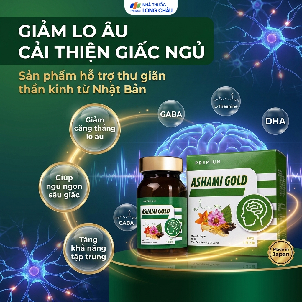 Hình ảnh Viên hỗ trợ cải thiện tình trạng lo âu, cải thiện giấc ngủ Ashami Gold (60 viên)