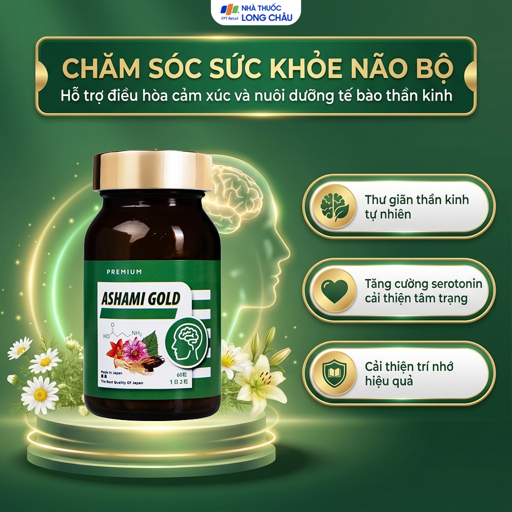 Hình ảnh Viên hỗ trợ cải thiện tình trạng lo âu, cải thiện giấc ngủ Ashami Gold (60 viên)