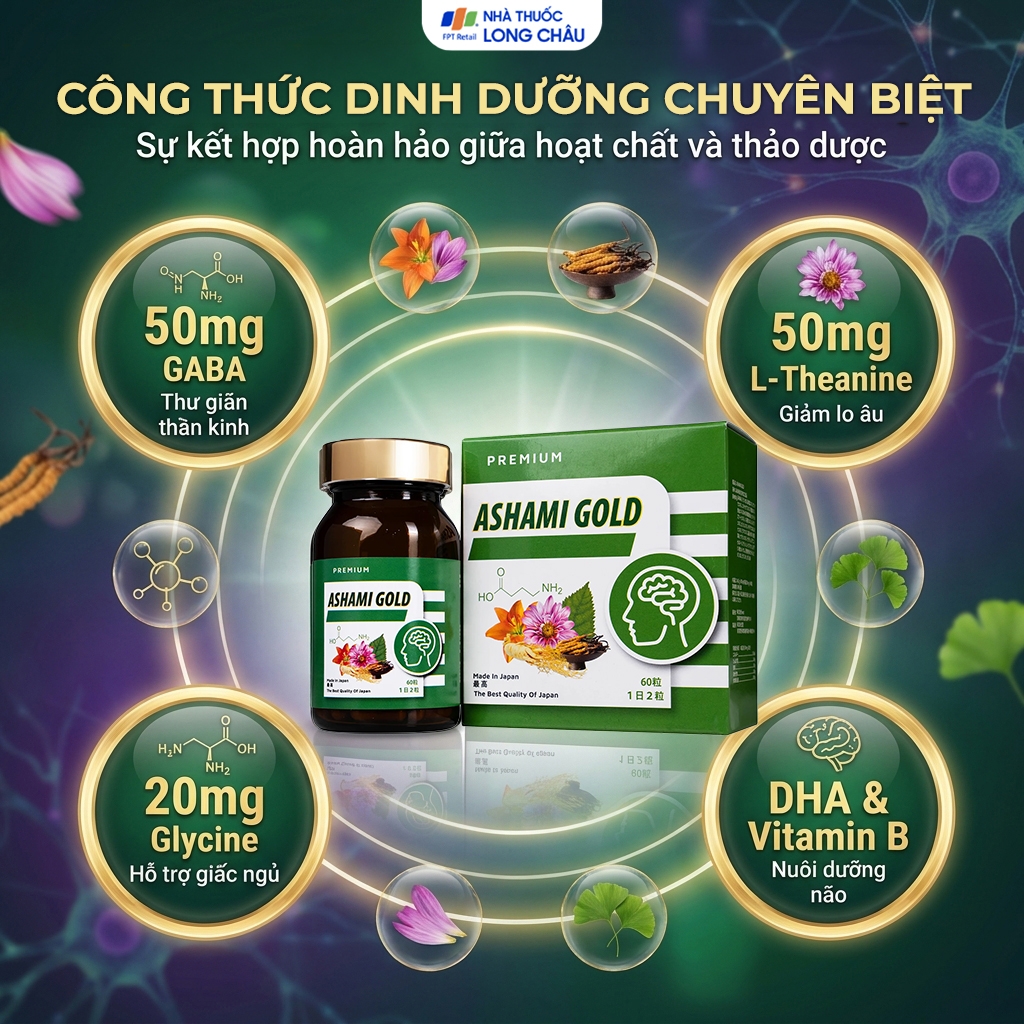 Hình ảnh Viên hỗ trợ cải thiện tình trạng lo âu, cải thiện giấc ngủ Ashami Gold (60 viên)