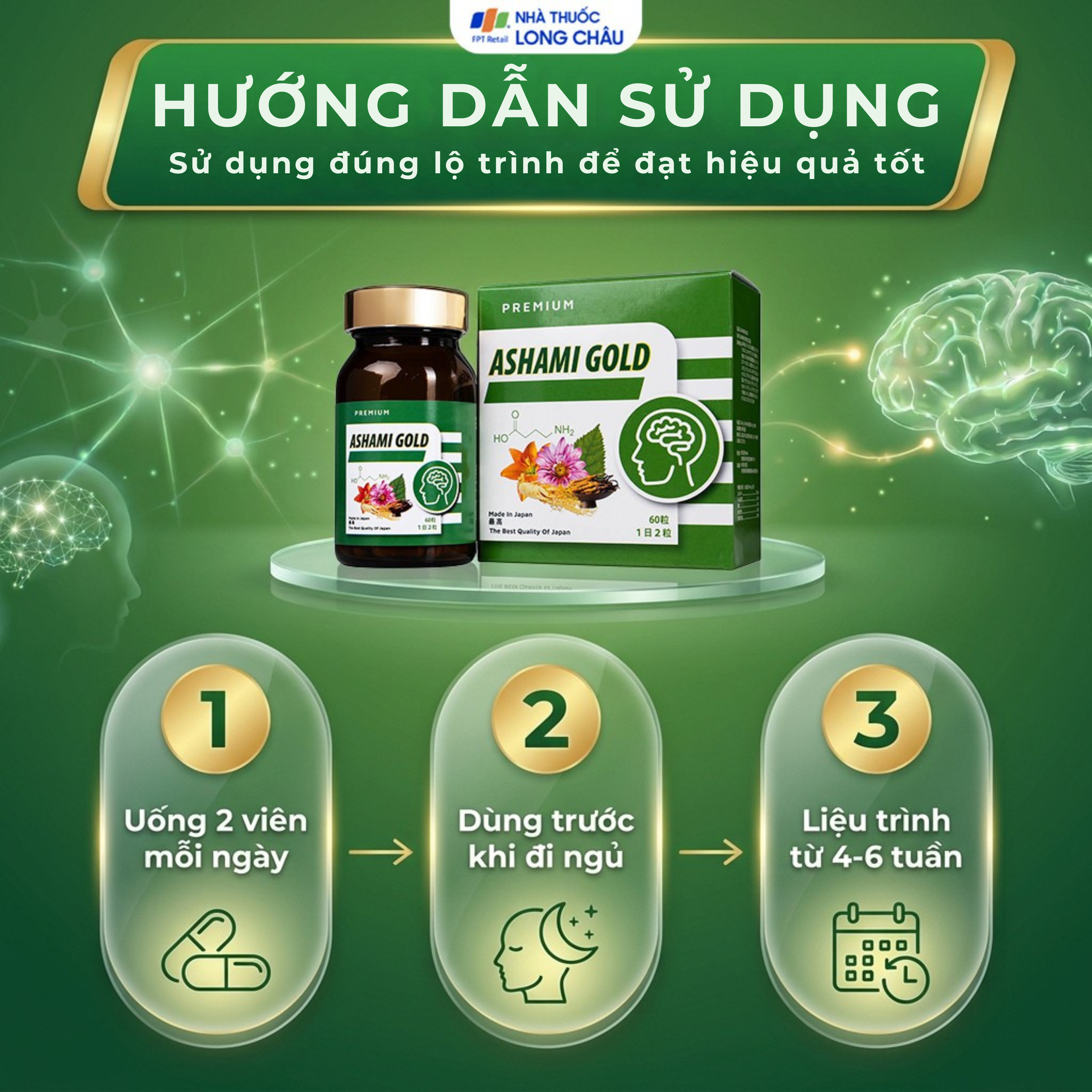 Hình ảnh Viên hỗ trợ cải thiện tình trạng lo âu, cải thiện giấc ngủ Ashami Gold (60 viên)
