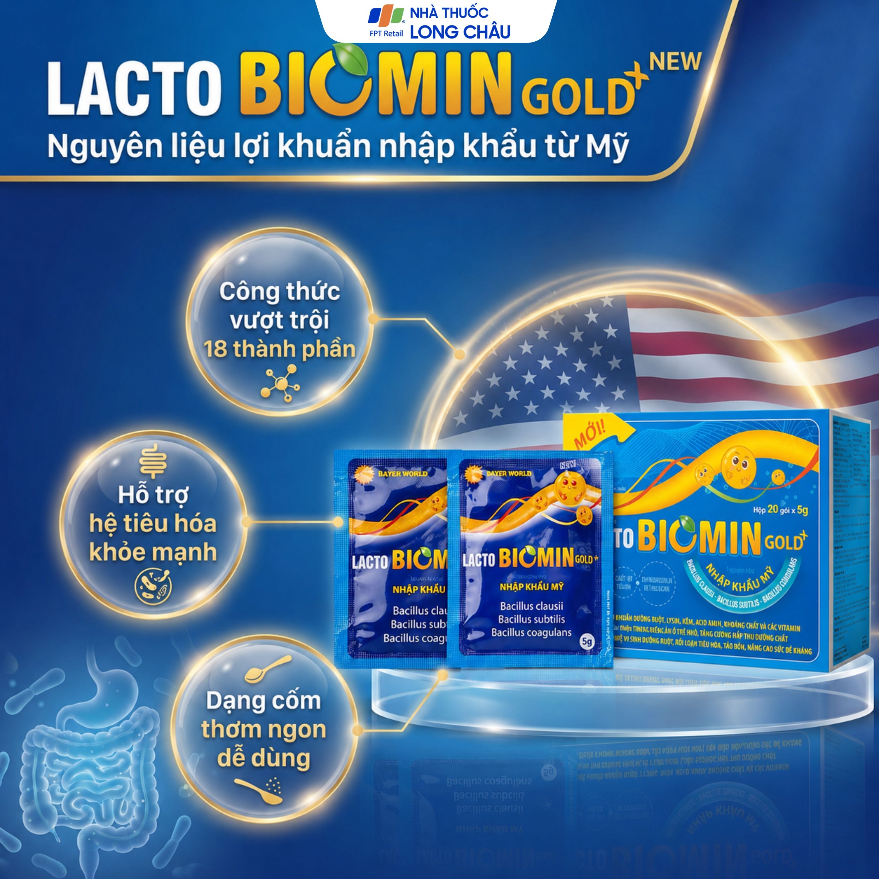Hình ảnh Cốm vi sinh bổ sung lợi khuẩn đường ruột Lacto Biomin Gold+ New (20 gói x 5g)