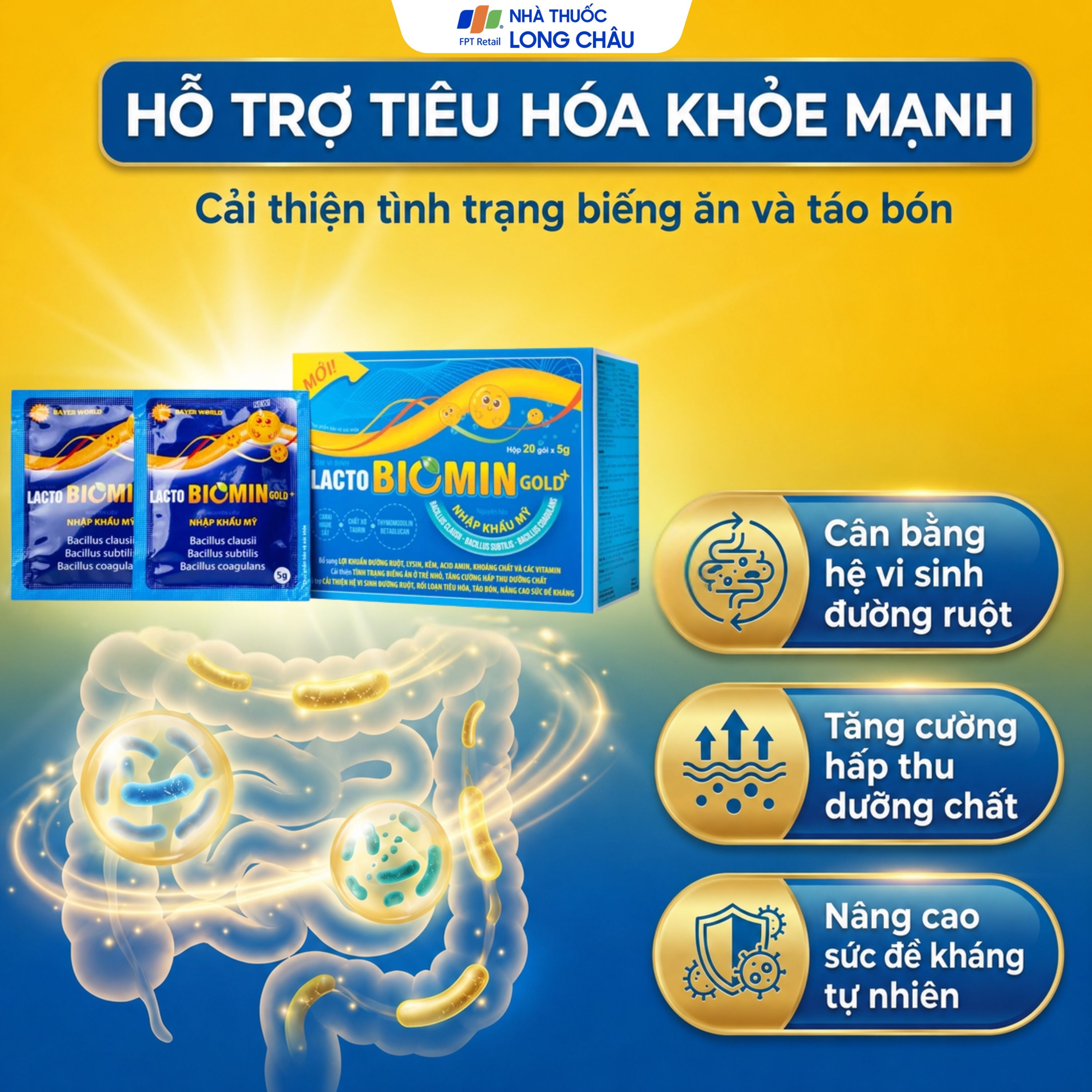 Hình ảnh Cốm vi sinh bổ sung lợi khuẩn đường ruột Lacto Biomin Gold+ New (20 gói x 5g)