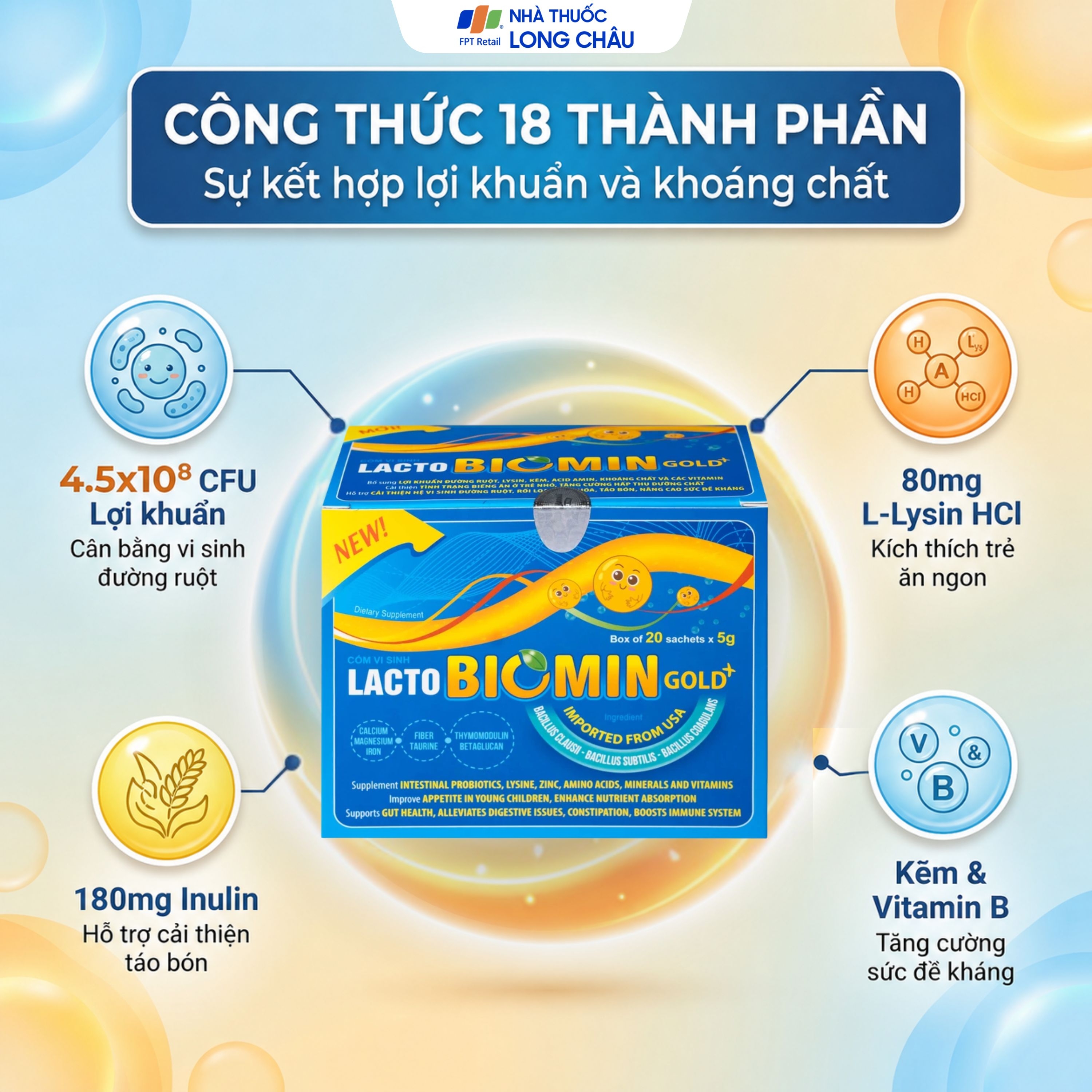 Hình ảnh Cốm vi sinh bổ sung lợi khuẩn đường ruột Lacto Biomin Gold+ New (20 gói x 5g)