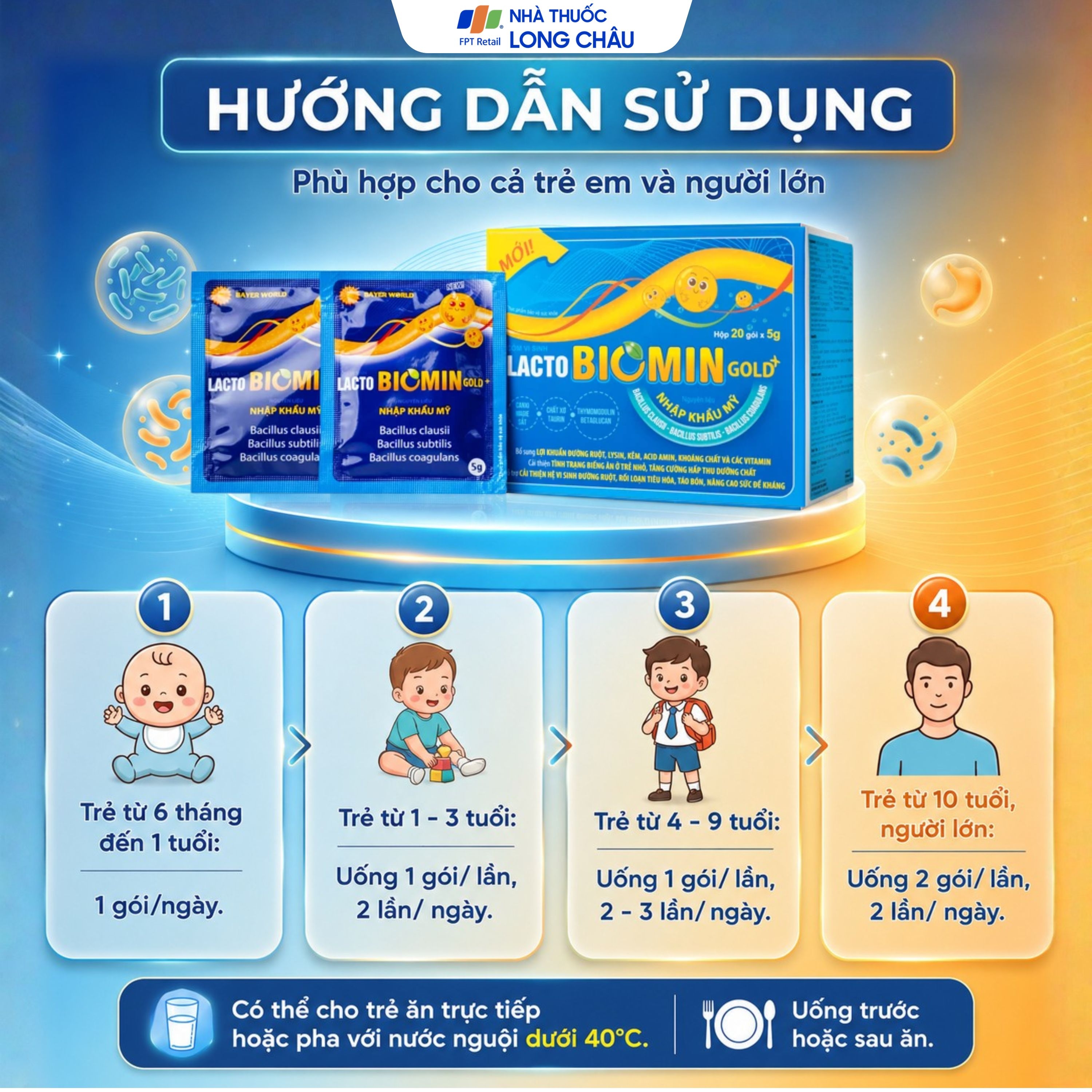 Hình ảnh Cốm vi sinh bổ sung lợi khuẩn đường ruột Lacto Biomin Gold+ New (20 gói x 5g)