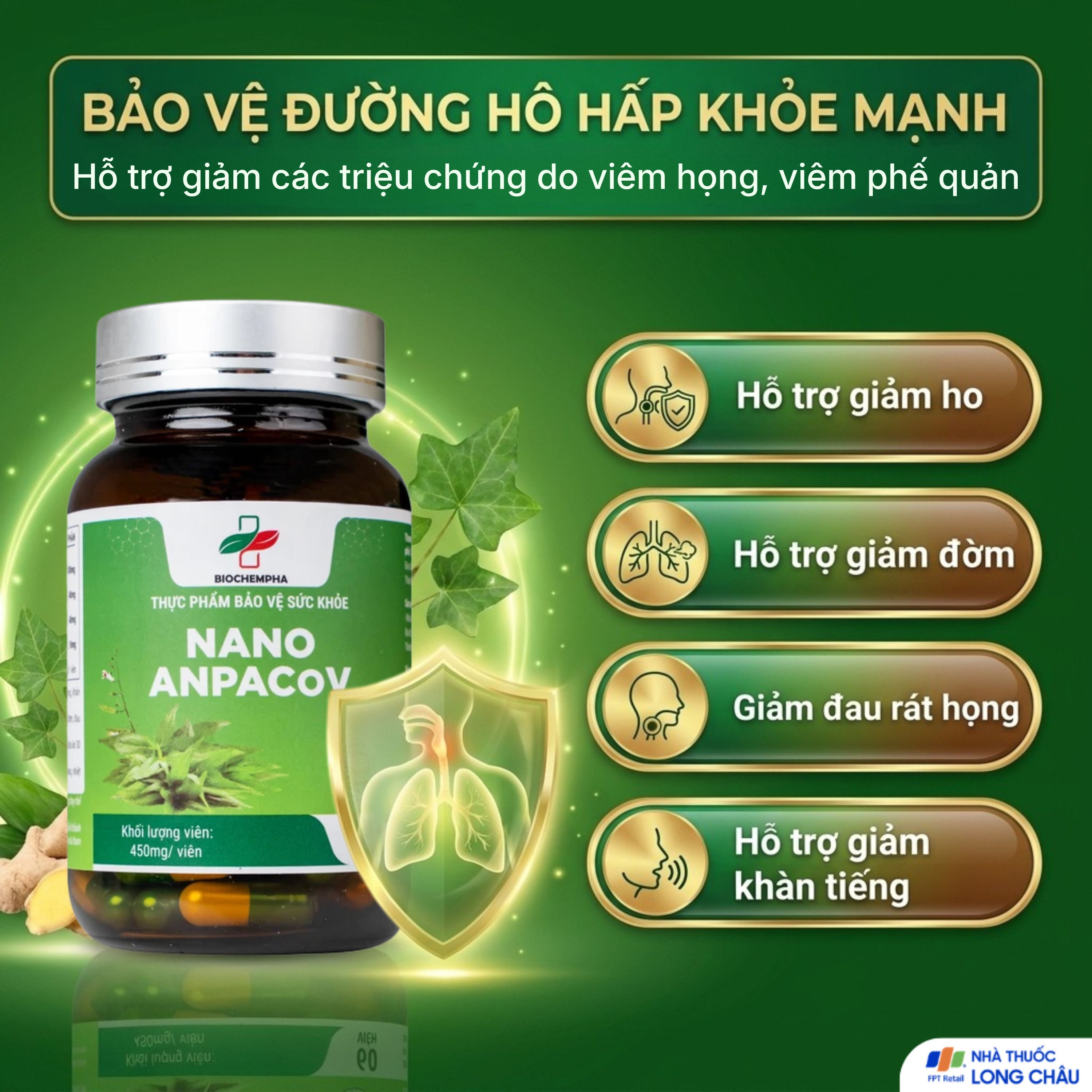 Hình ảnh Viên uống giảm ho, giảm đờm, đau rát họng, viêm phế quản Nano Anpacov Biochempha (60 viên)