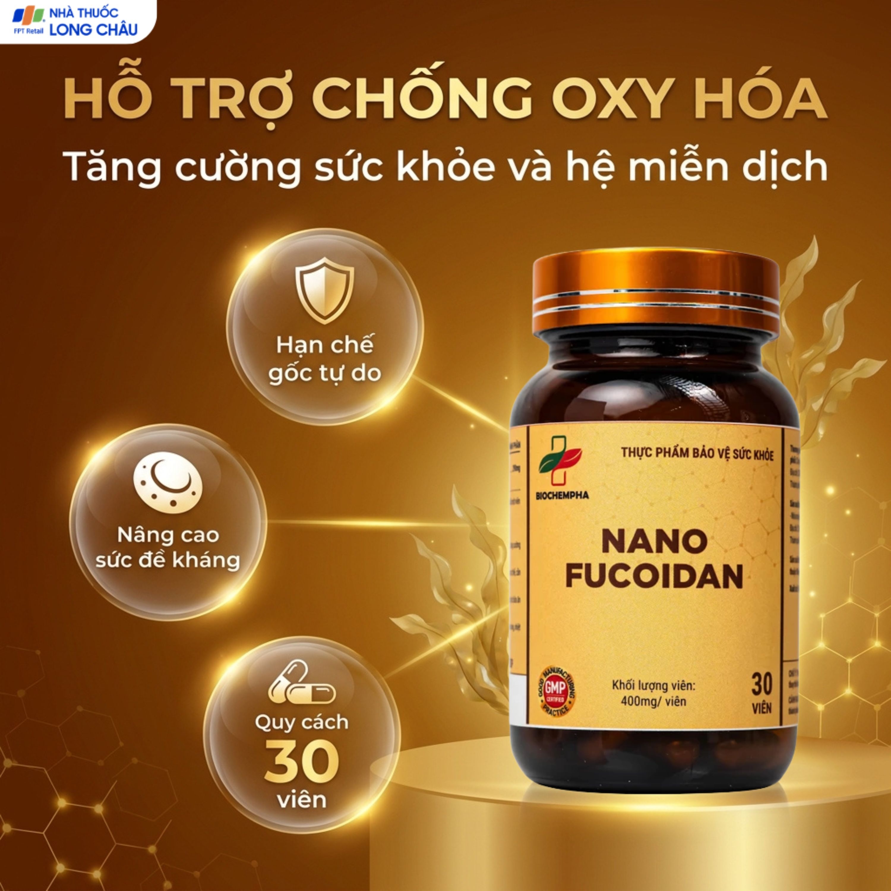 Hình ảnh Viên uống hỗ trợ chống oxy hóa, hạn chế gốc tự do, tăng cường sức khỏe Nano Fucoidan Biochempha 30v