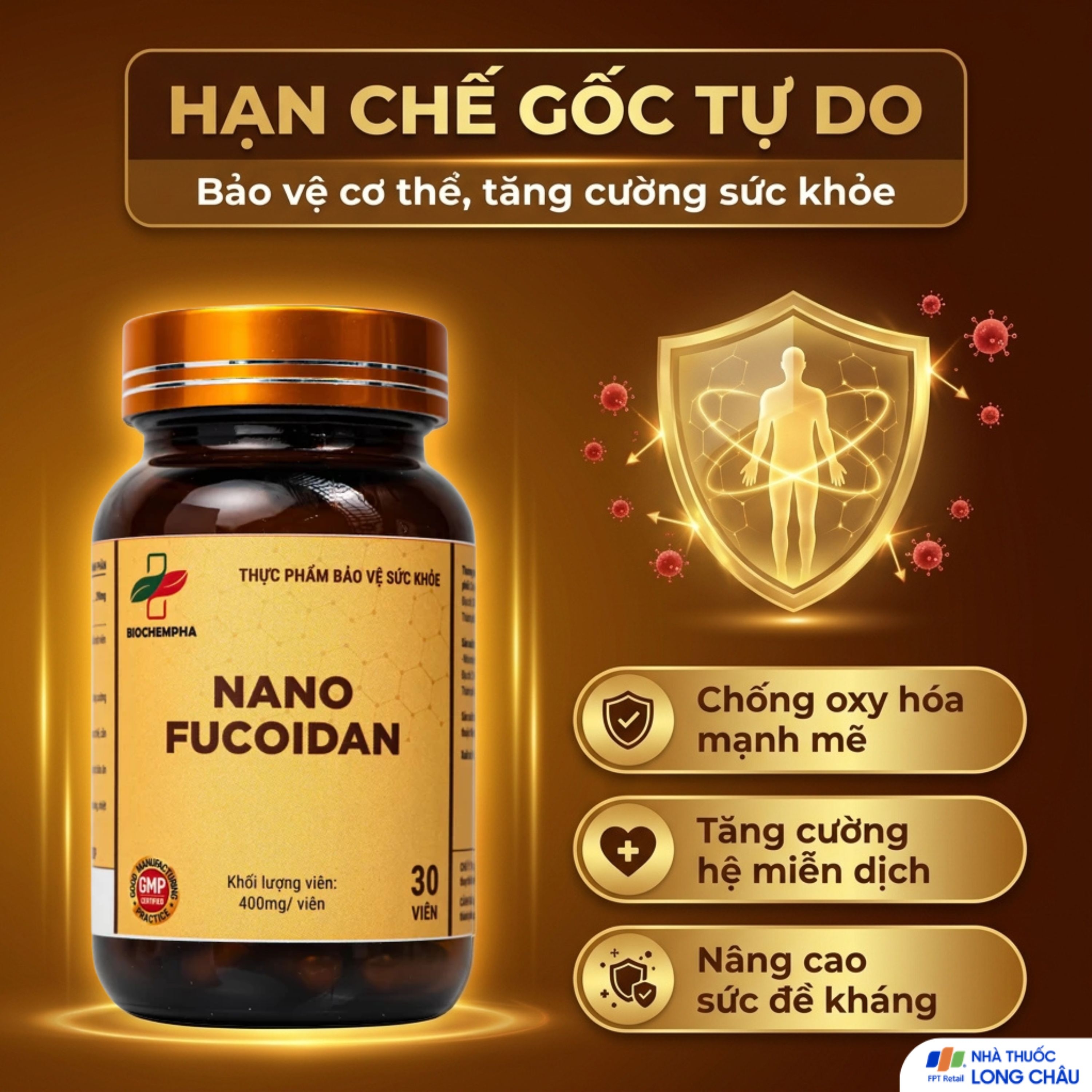 Hình ảnh Viên uống hỗ trợ chống oxy hóa, hạn chế gốc tự do, tăng cường sức khỏe Nano Fucoidan Biochempha 30v