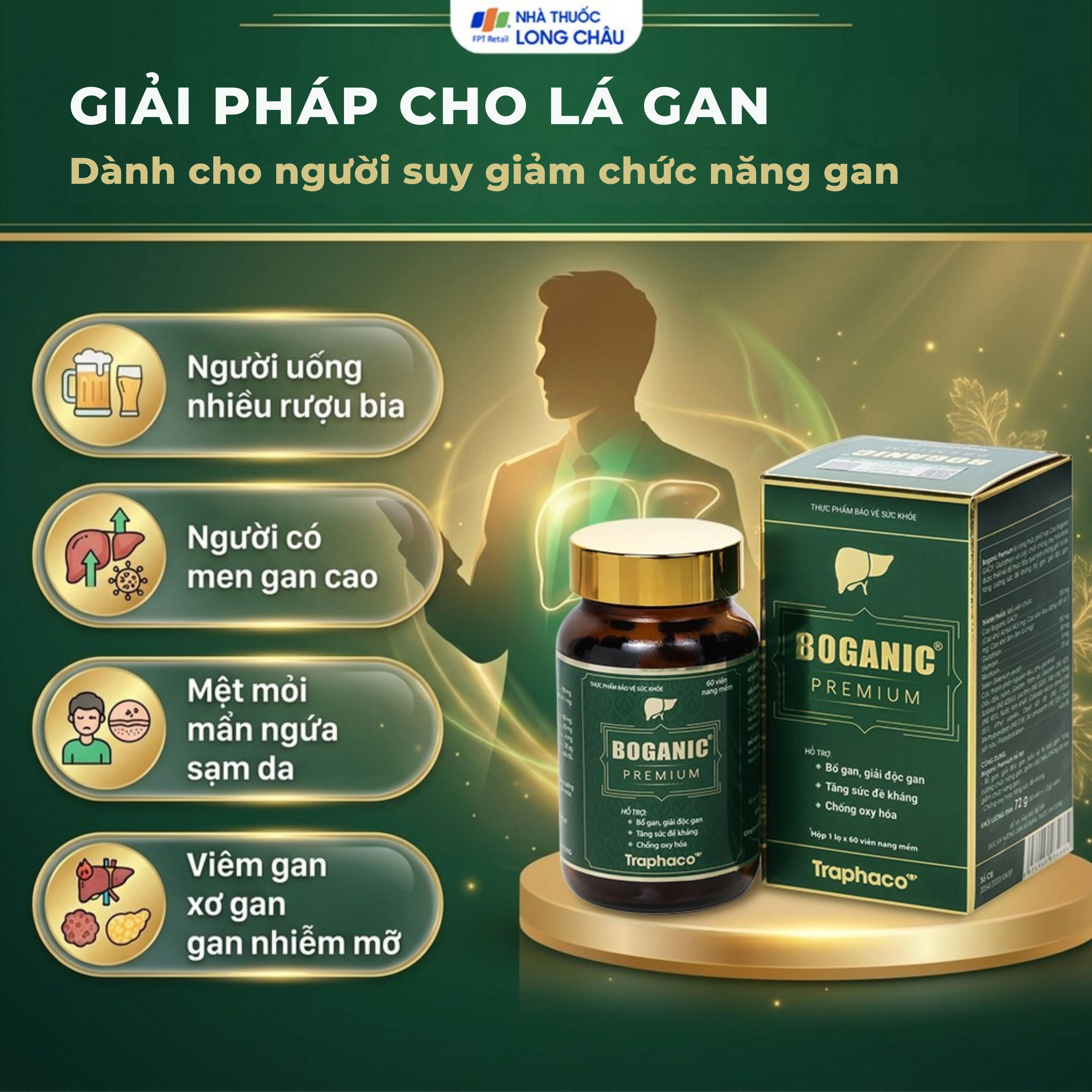 Hình ảnh Viên uống hỗ trợ bổ gan, giải độc gan, bảo vệ tế bào gan, tăng cường chức năng gan Boganic Premium Traphaco (60 viên)