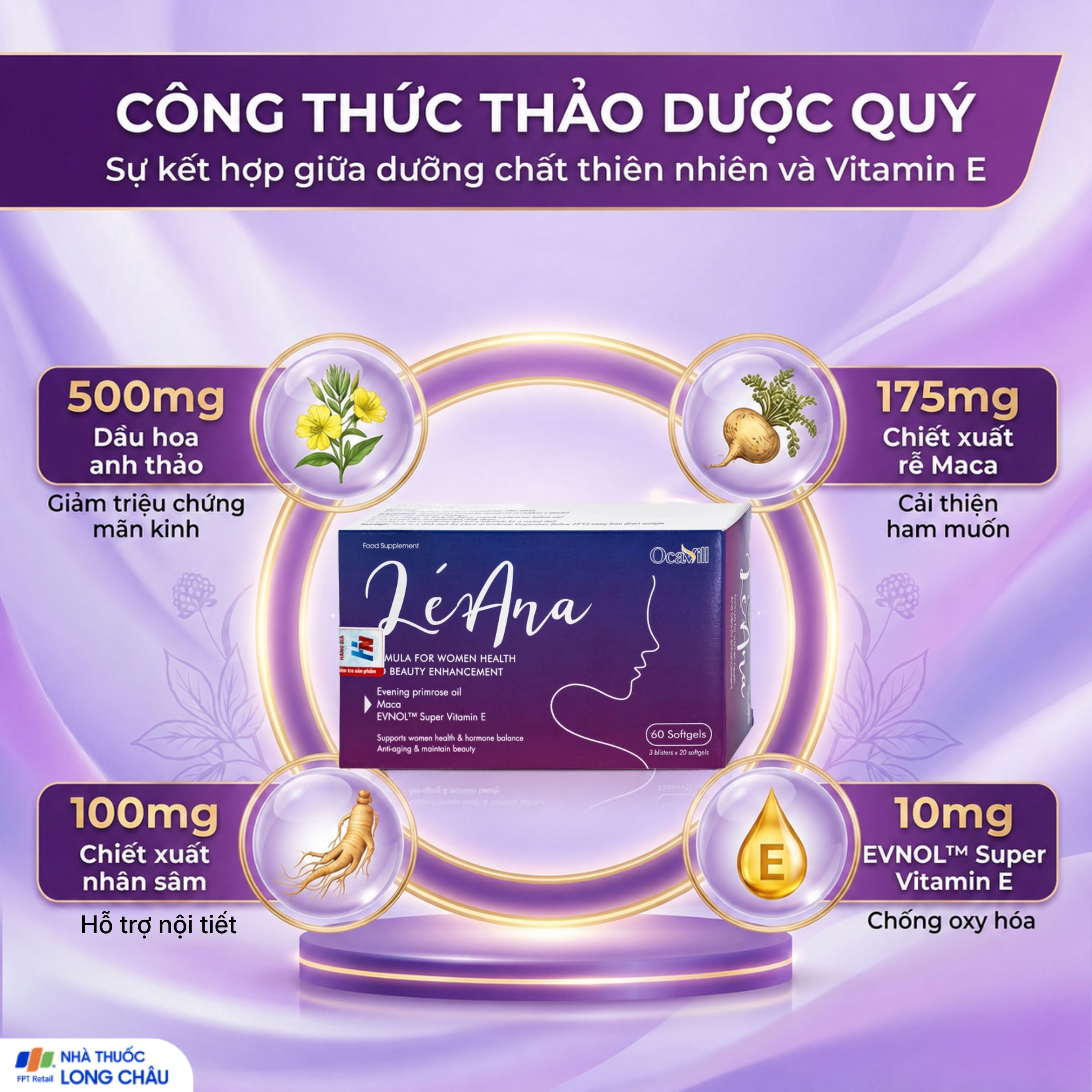 Hình ảnh Viên uống giúp cải thiện triệu chứng tiền mãn kinh, cân bằng nội tiết tố, hạn chế lão hóa, giúp đẹp da Léana Ocavill(3 vỉ x 20 viên)