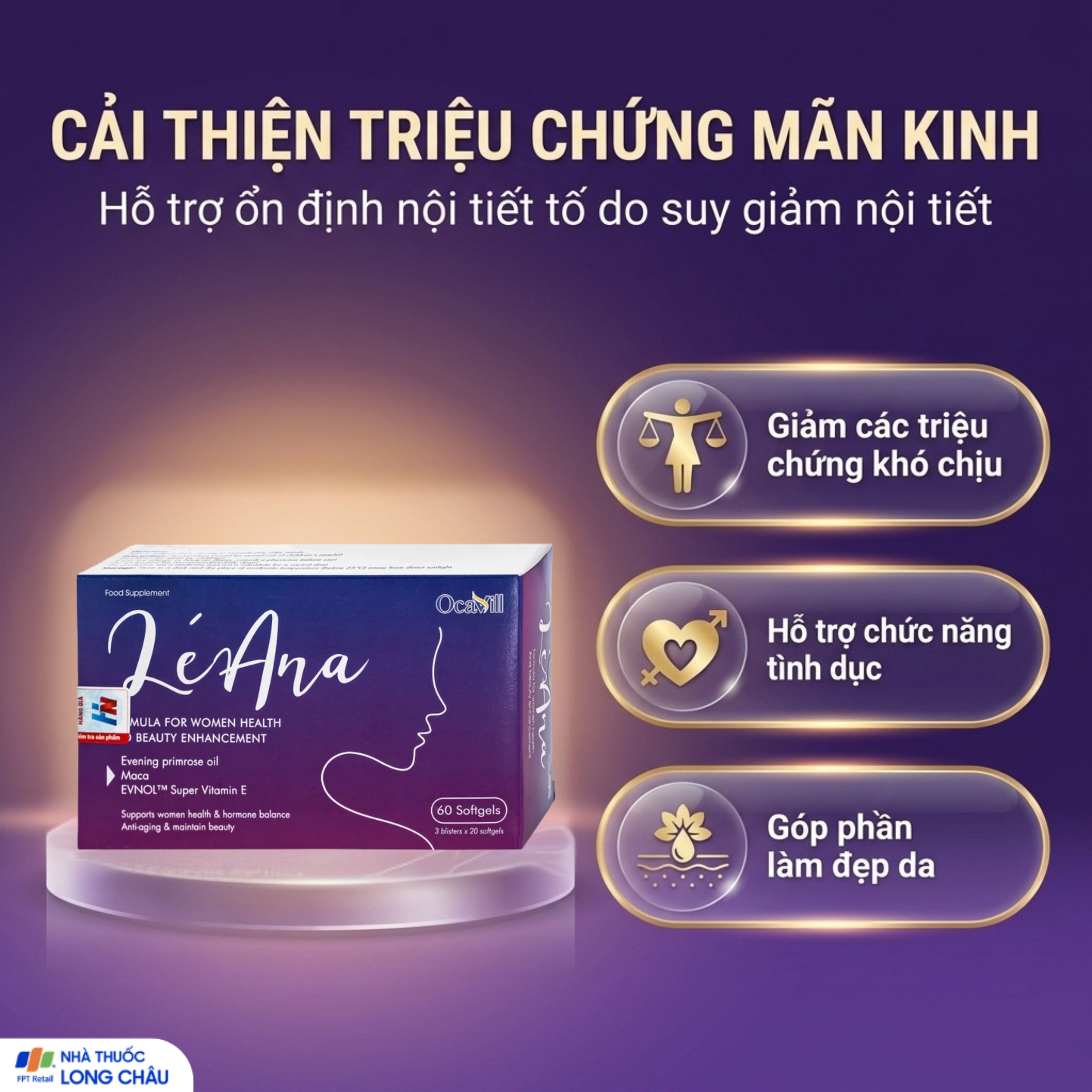 Hình ảnh Viên uống giúp cải thiện triệu chứng tiền mãn kinh, cân bằng nội tiết tố, hạn chế lão hóa, giúp đẹp da Léana Ocavill(3 vỉ x 20 viên)