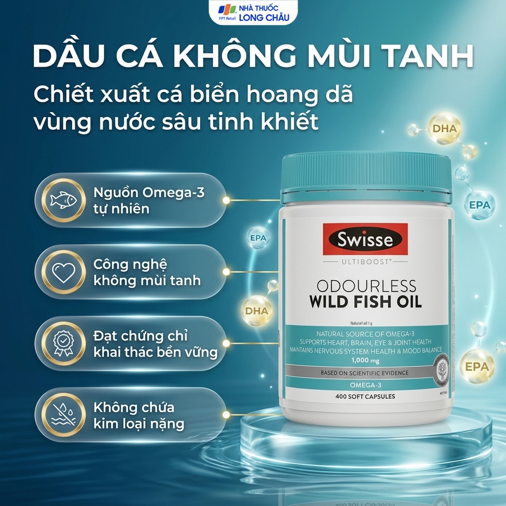 Hình ảnh Viên uống tốt cho tim mạch, mắt, não Odourless Wild Fish Oil Swisse (400 viên)