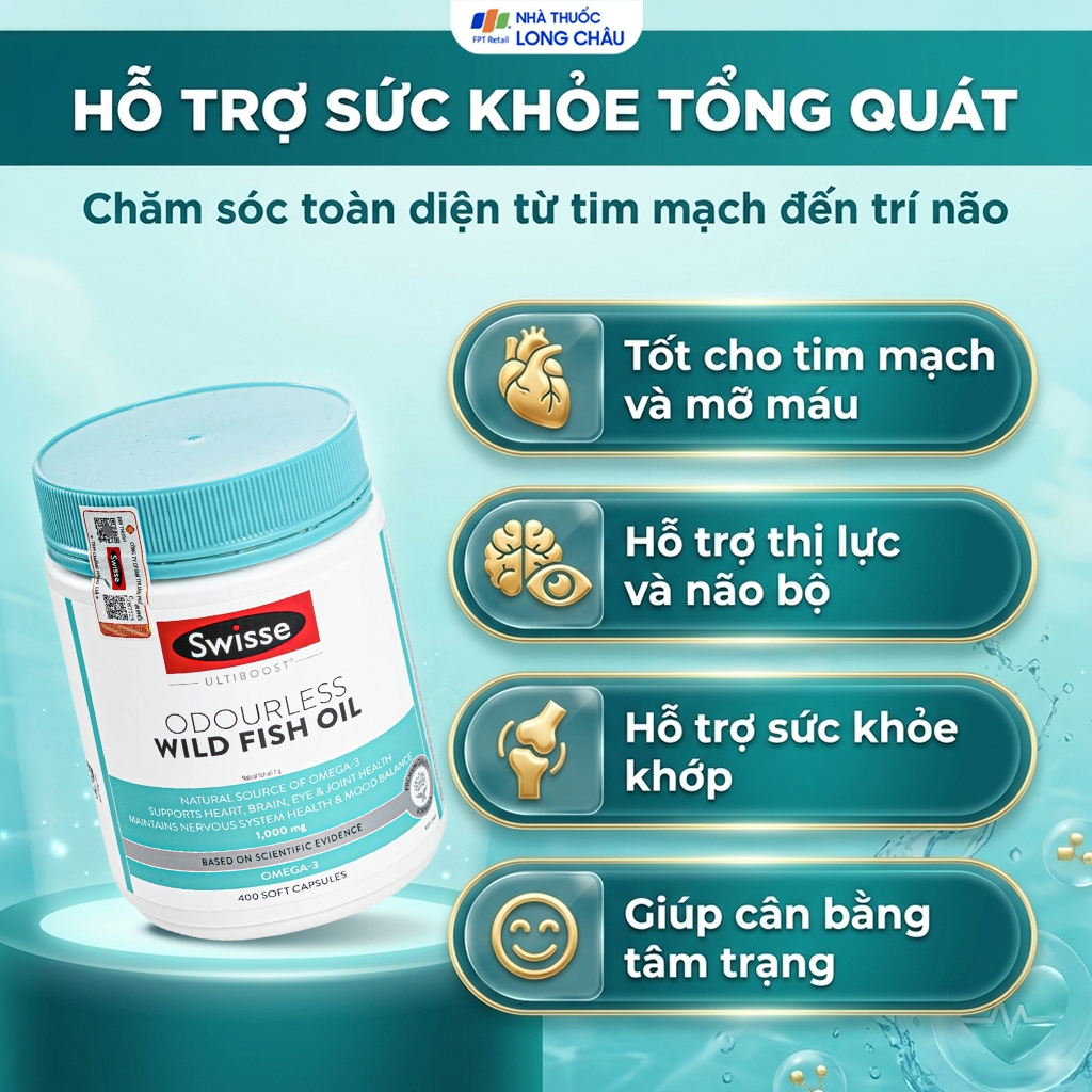 Hình ảnh Viên uống tốt cho tim mạch, mắt, não Odourless Wild Fish Oil Swisse (400 viên)