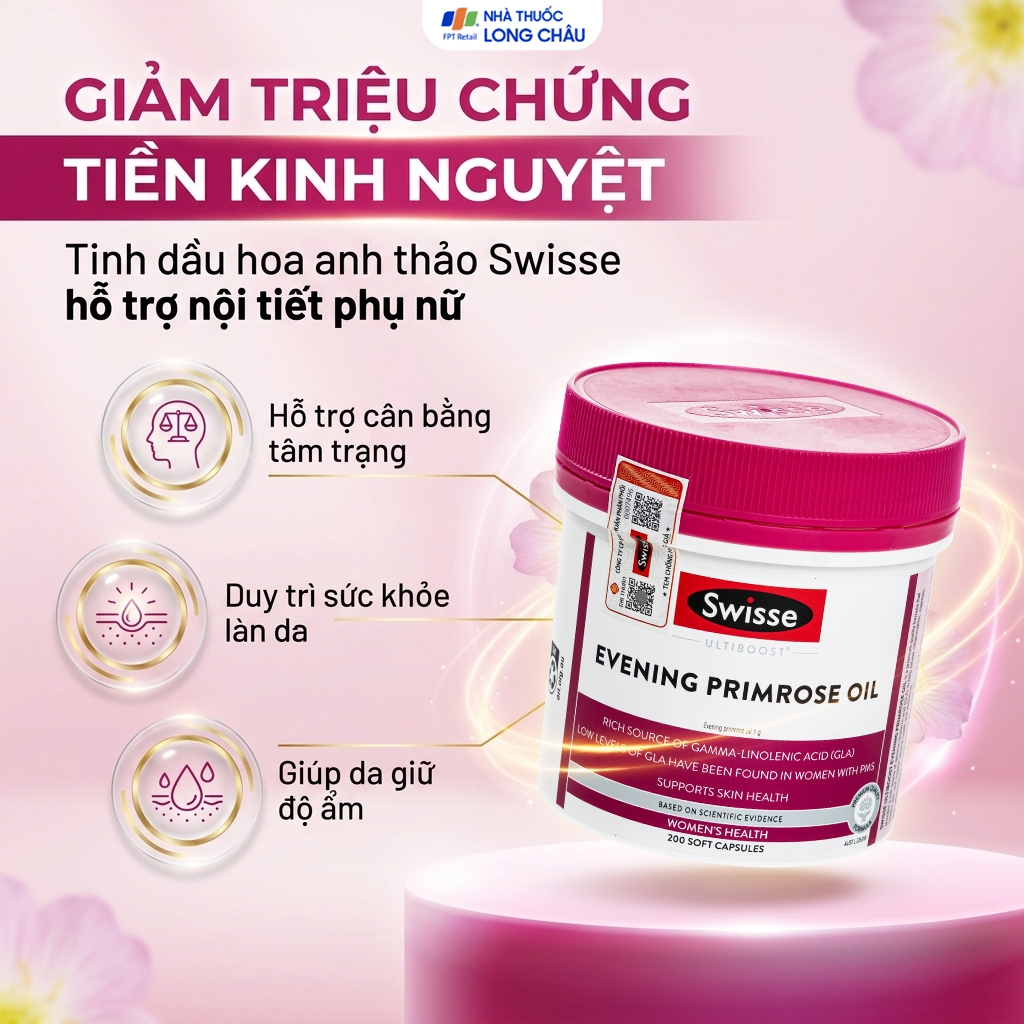 Hình ảnh Viên uống hỗ trợ giảm triệu chứng tiền kinh nguyệt Evening Primrose Oil Swisse (200 viên)