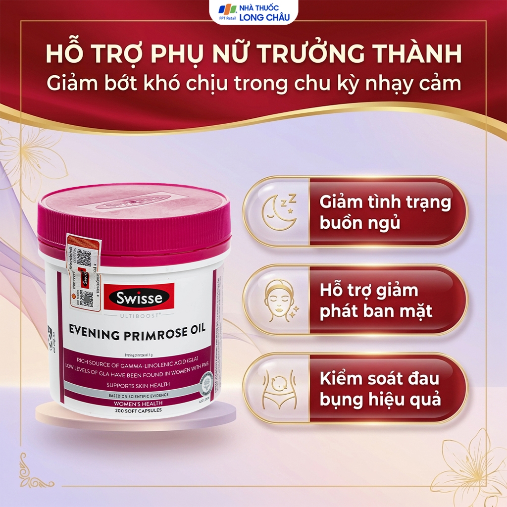 Hình ảnh Viên uống hỗ trợ giảm triệu chứng tiền kinh nguyệt Evening Primrose Oil Swisse (200 viên)