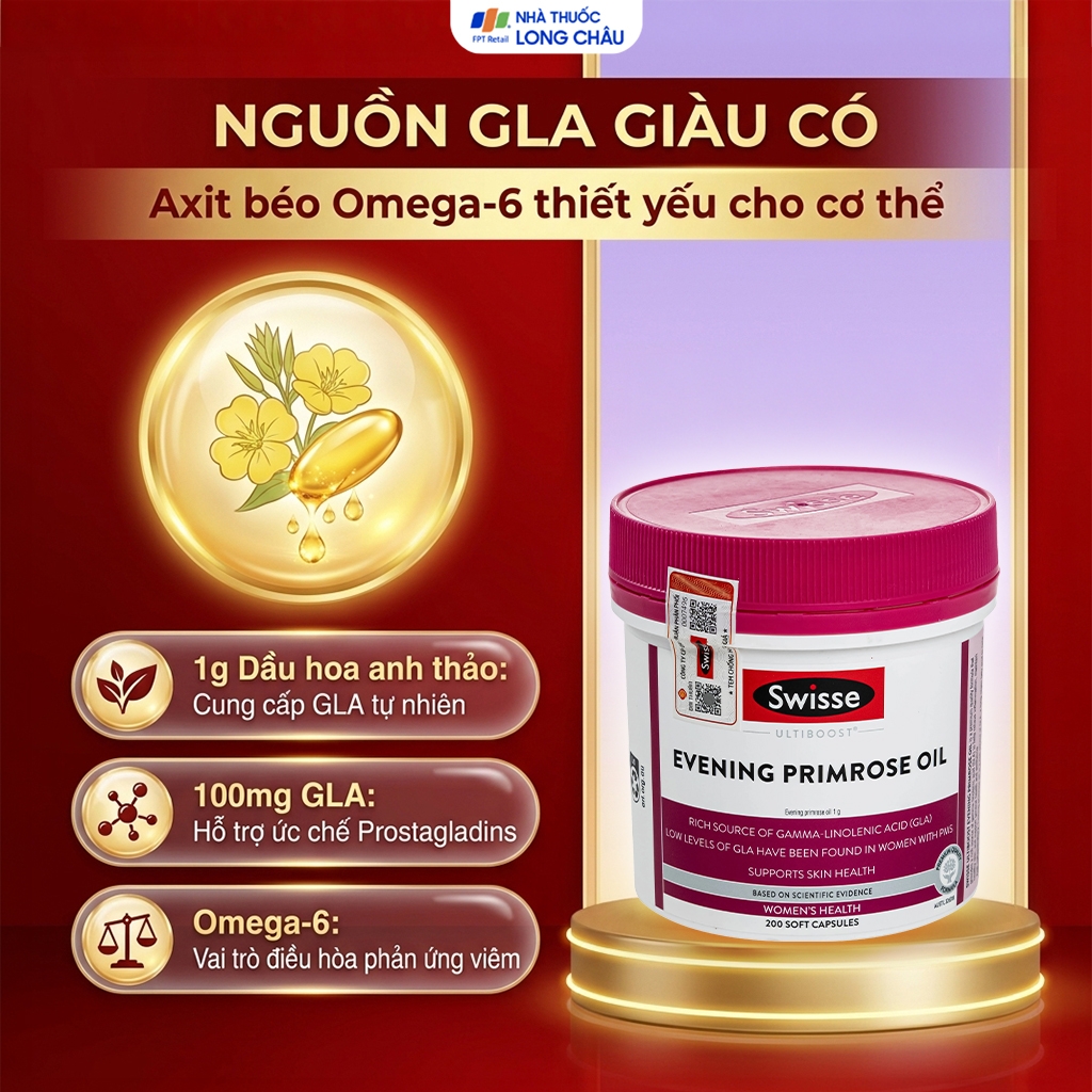 Hình ảnh Viên uống hỗ trợ giảm triệu chứng tiền kinh nguyệt Evening Primrose Oil Swisse (200 viên)