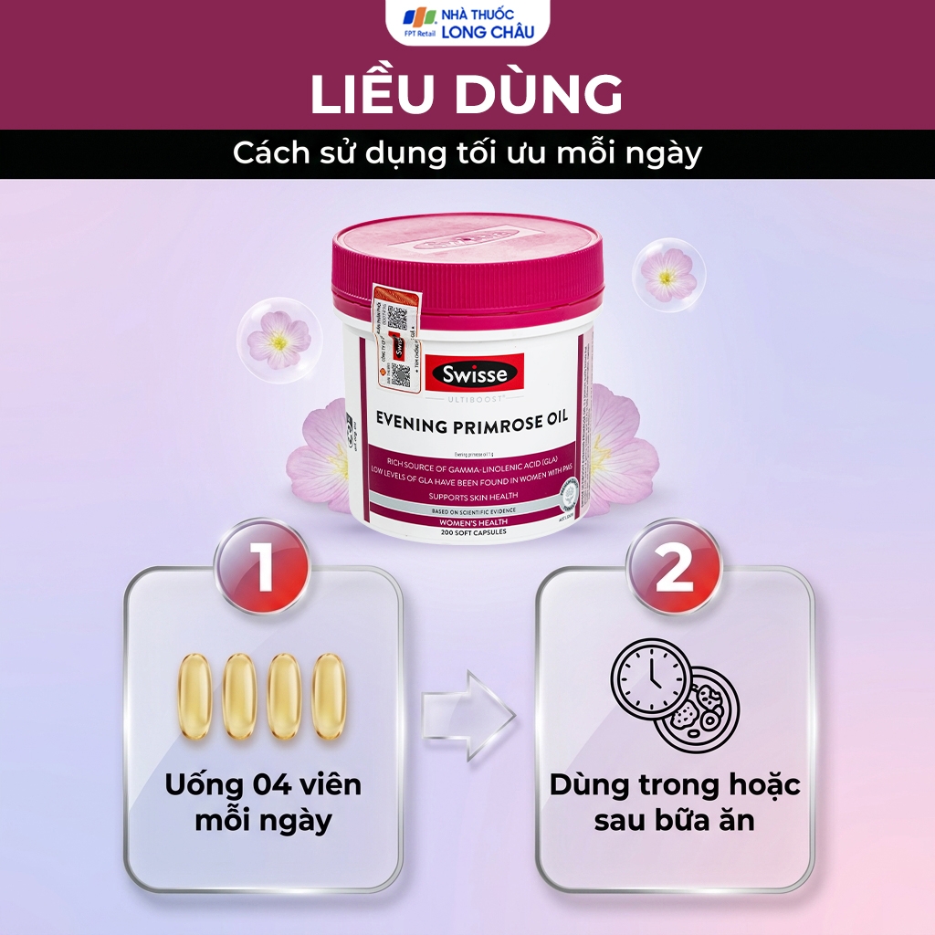 Hình ảnh Viên uống hỗ trợ giảm triệu chứng tiền kinh nguyệt Evening Primrose Oil Swisse (200 viên)