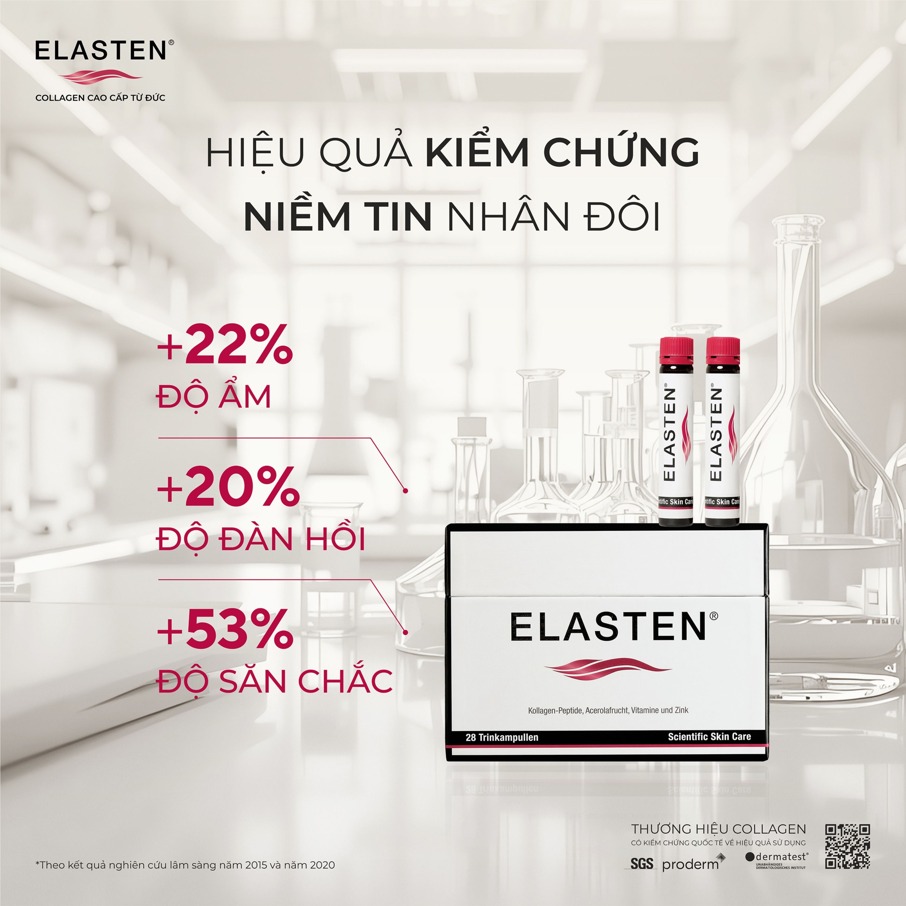 Hình ảnh Nước uống bổ sung Collagen-Peptide, giúp giảm lão hóa da, tăng độ đàn hồi và giữ ẩm cho da, giúp da sáng mịn Elasten (28+2 ống x 25ml)