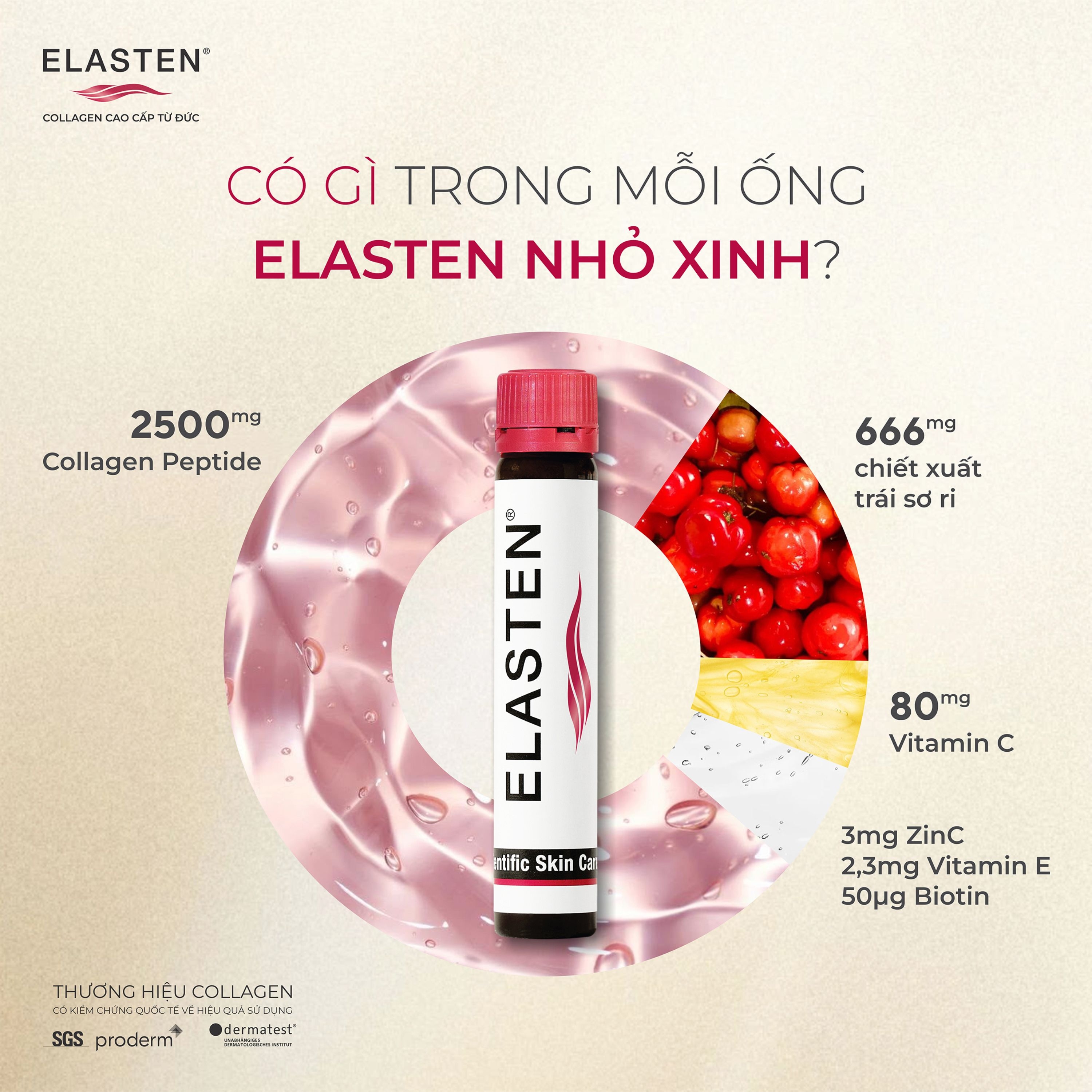 Hình ảnh Nước uống bổ sung Collagen-Peptide, giúp giảm lão hóa da, tăng độ đàn hồi và giữ ẩm cho da, giúp da sáng mịn Elasten (28+2 ống x 25ml)