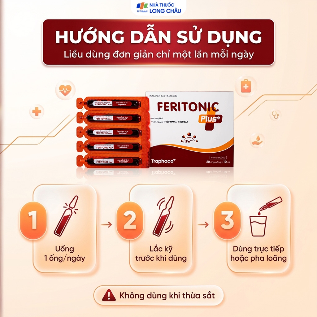 Hình ảnh Siro bổ sung sắt Feritonic Plus+ Traphaco (4 vỉ x 5 ống)