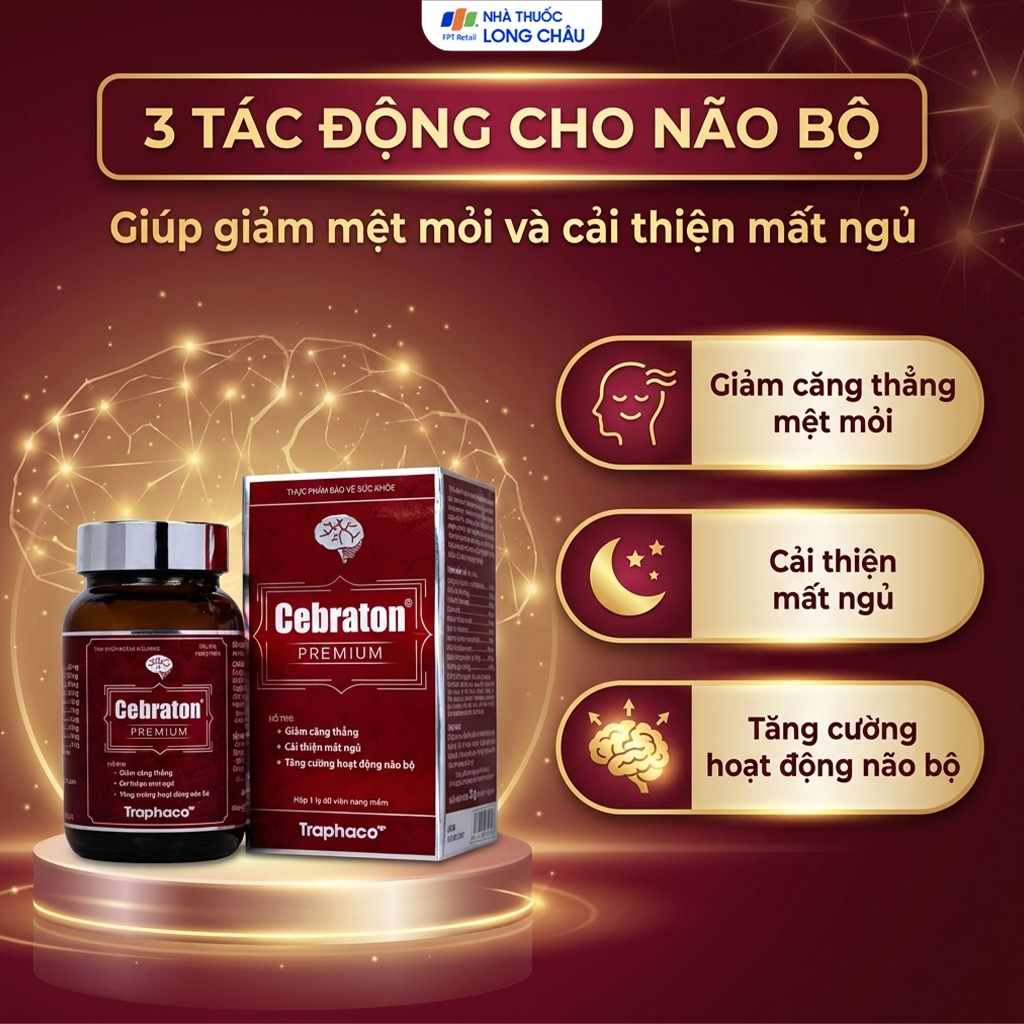 Hình ảnh Viên uống hỗ trợ giảm căng thẳng, cải thiện mất ngủ, tăng cường hoạt động não bộ Cebraton Premium Traphaco (Hộp 60 viên)