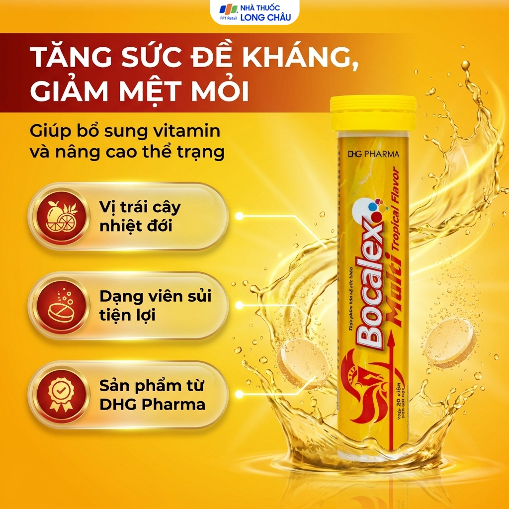 Hình ảnh Viên sủi giúp nâng cao sức đề kháng Bocalex Multi Tropical Flavor DHG Pharma (20 viên)