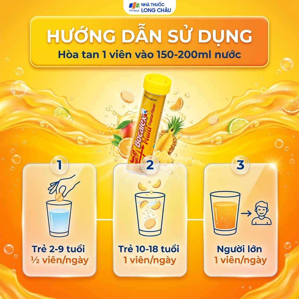 Hình ảnh Viên sủi giúp nâng cao sức đề kháng Bocalex Multi Tropical Flavor DHG Pharma (20 viên)
