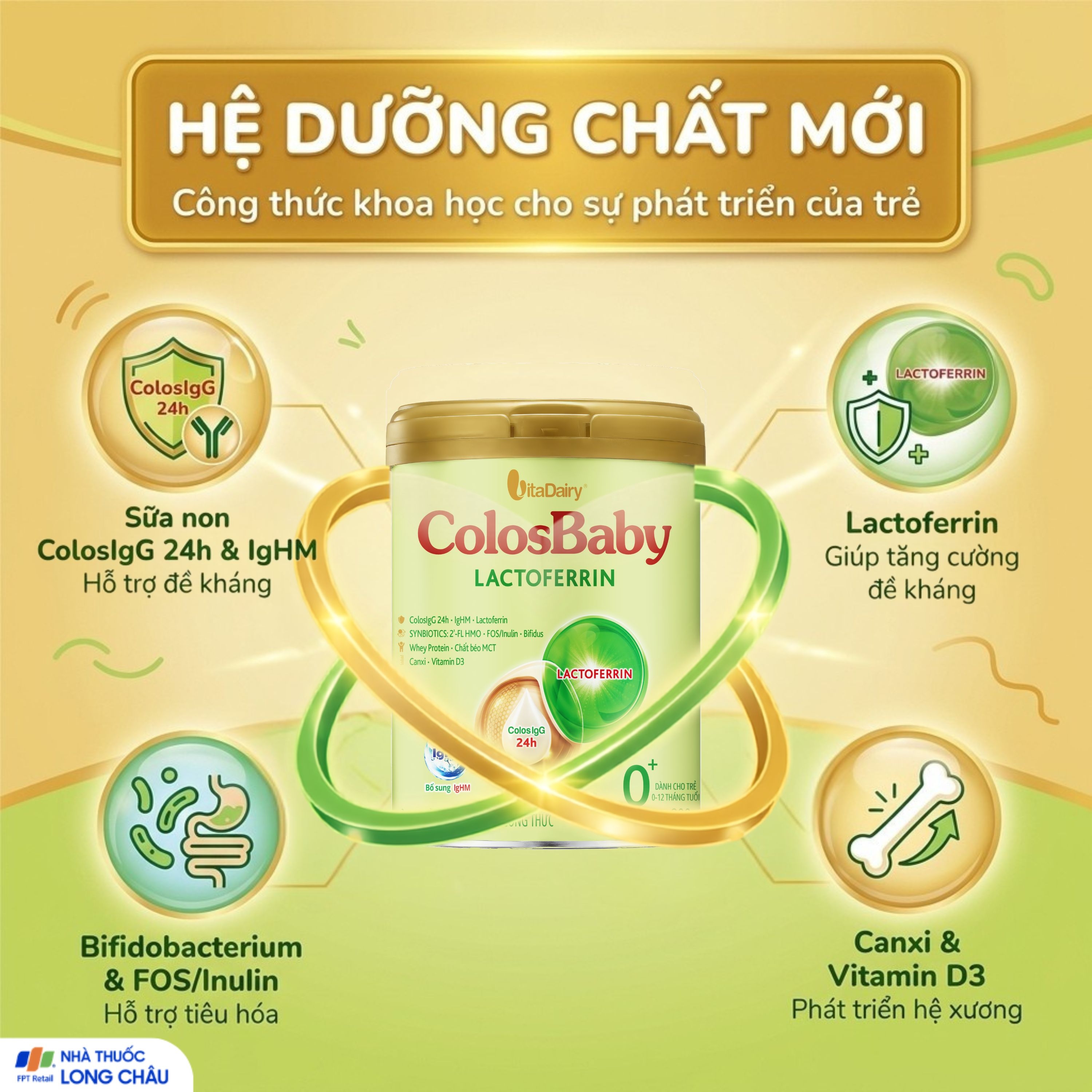 Hình ảnh Sữa hỗ trợ tăng đề kháng cho trẻ 0-12 tháng tuổi Colosbaby Lactoferrin 0+ Vitadairy (800g)